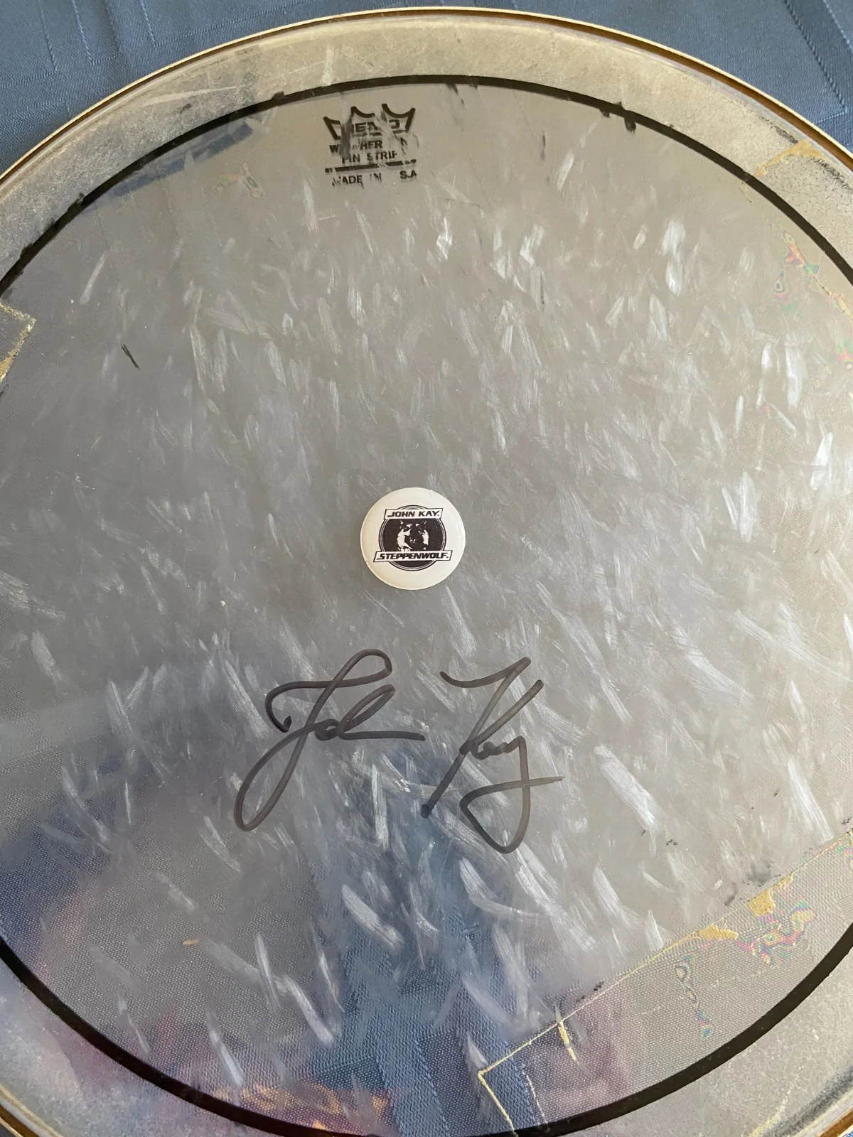 JOHN KAY SIGNED STEPPENWOLF DRUMHEAD 12" CLEAR, image 2