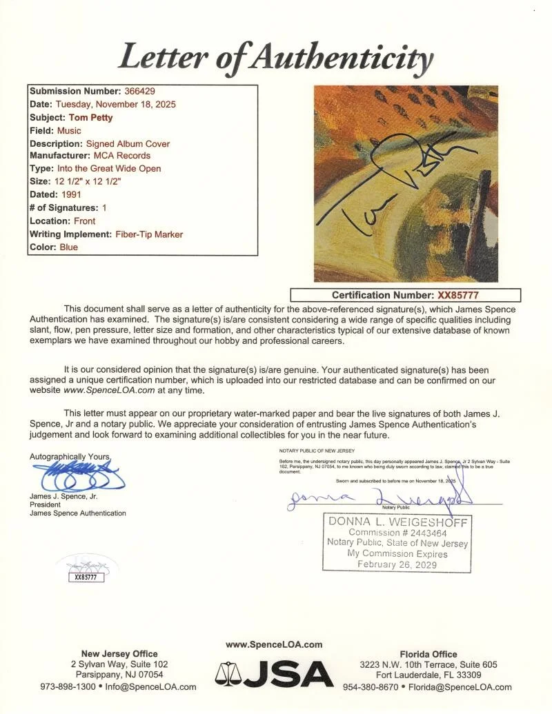 Tom Petty — Tom Petty Signed Autograph Album Vinyl Record - Into the Great Wide Open JSA COA, image 3