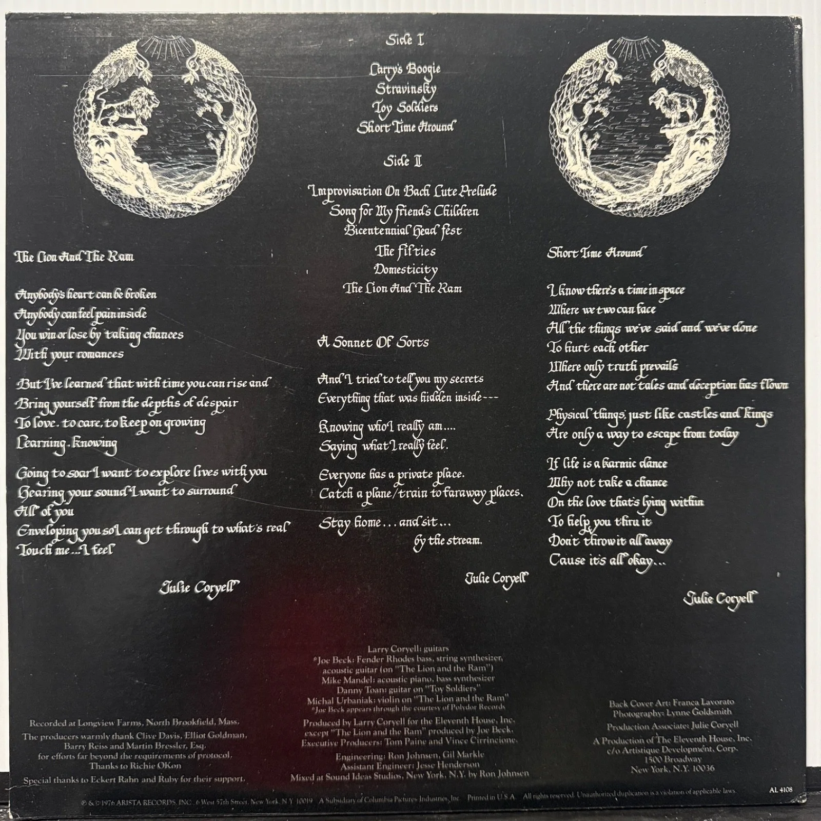 LARRY CORYELL "Lion and the Ram" AUTOGRAPHED BY LARRY usa VINYL album AL-4108, изображение 3