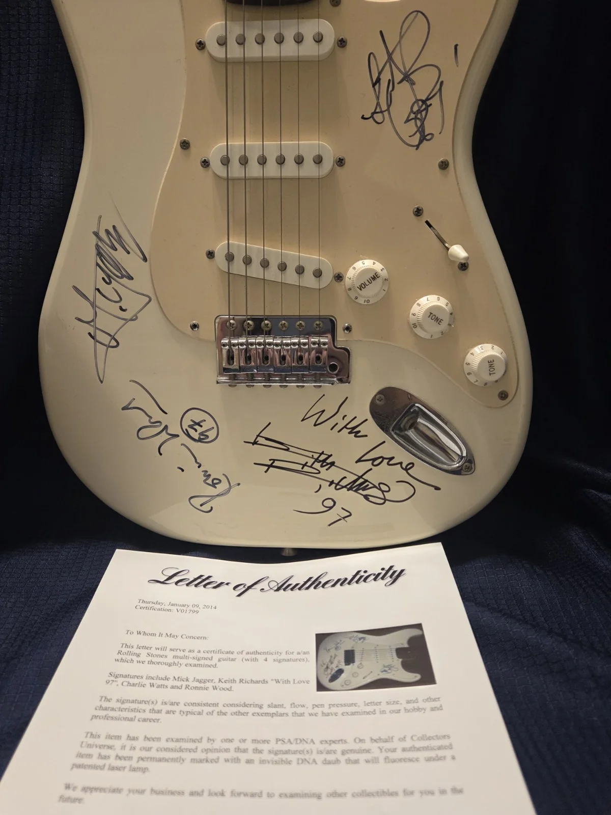 Autographed Rolling Stones Guitar/All 4..Mint!! PSA Full Letter, image 2
