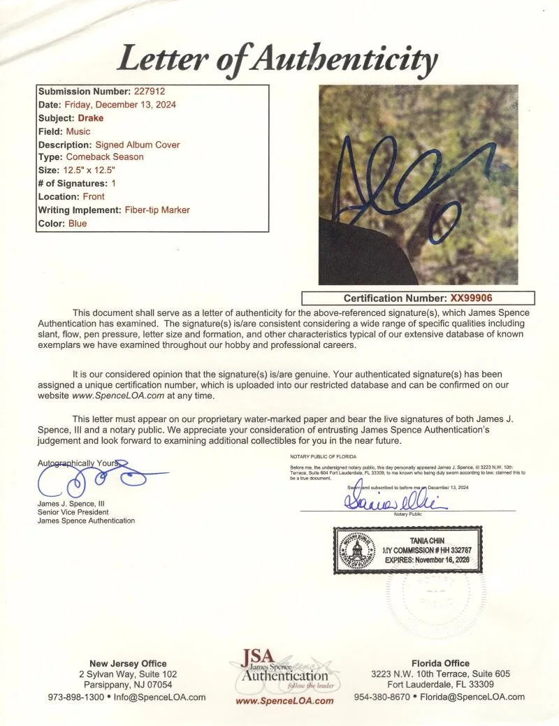 Drake — Aubrey Graham - Drake Signed Autograph Album Vinyl Record - Comeback Season JSA, image 4