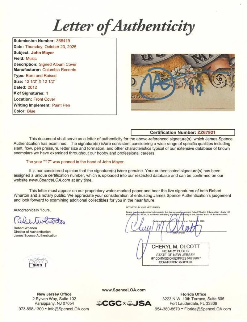 John Mayer — John Mayer Signed Autograph Album Vinyl Record LP - Born and Raised w/ JSA COA, image 4