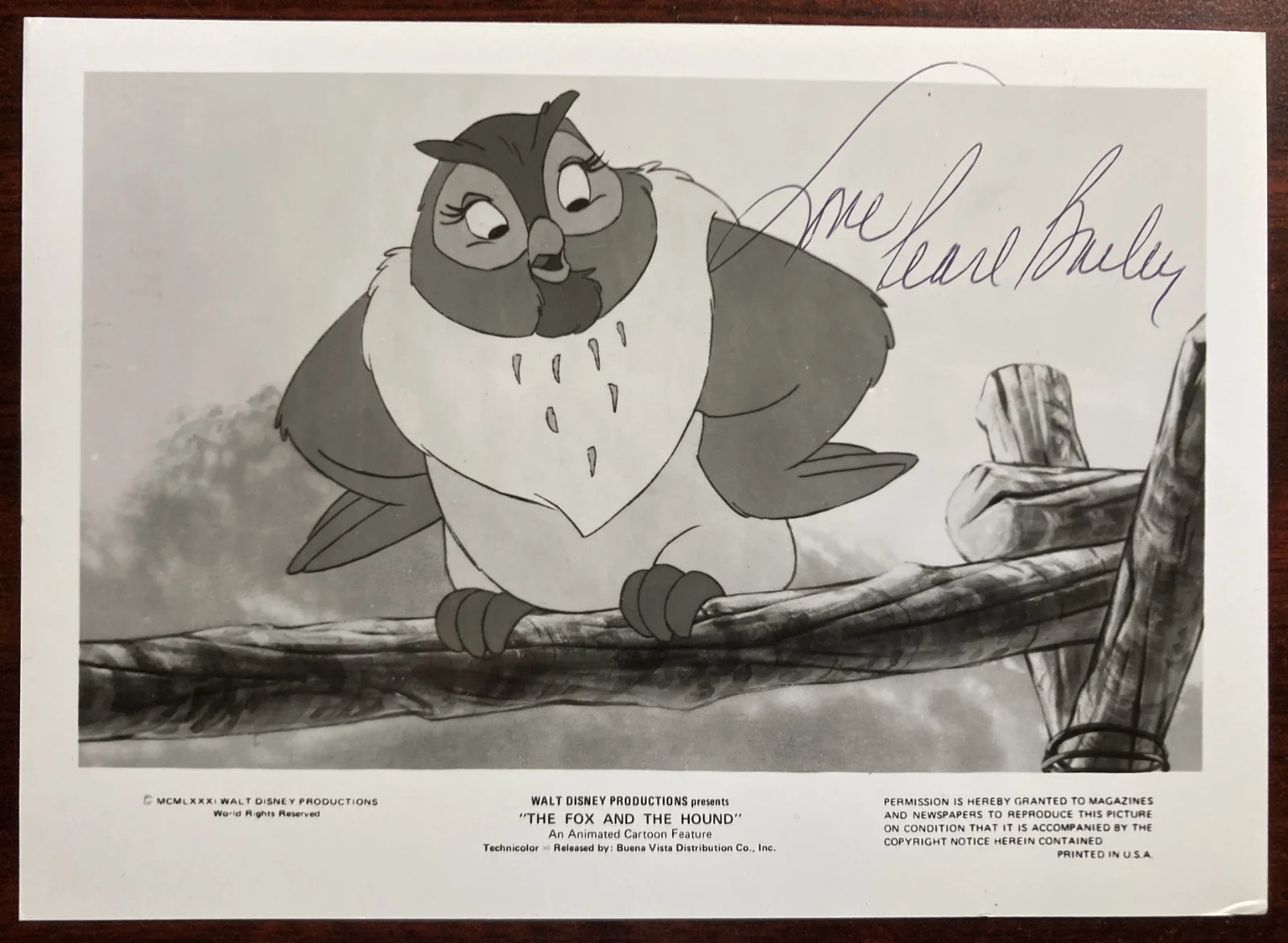 Pearl Bailey — PEARL BAILEY-Signed "The Fox and the Hound" promo card