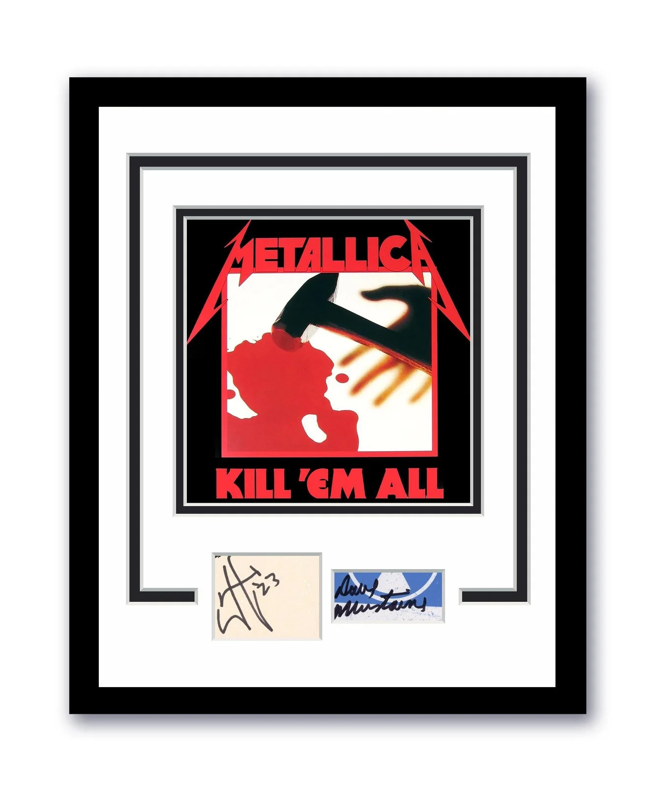 Dave Mustaine, James Hetfield — Metallica Kill 'Em All James Hetfield Dave Mustaine Signed Framed Photo ACOA