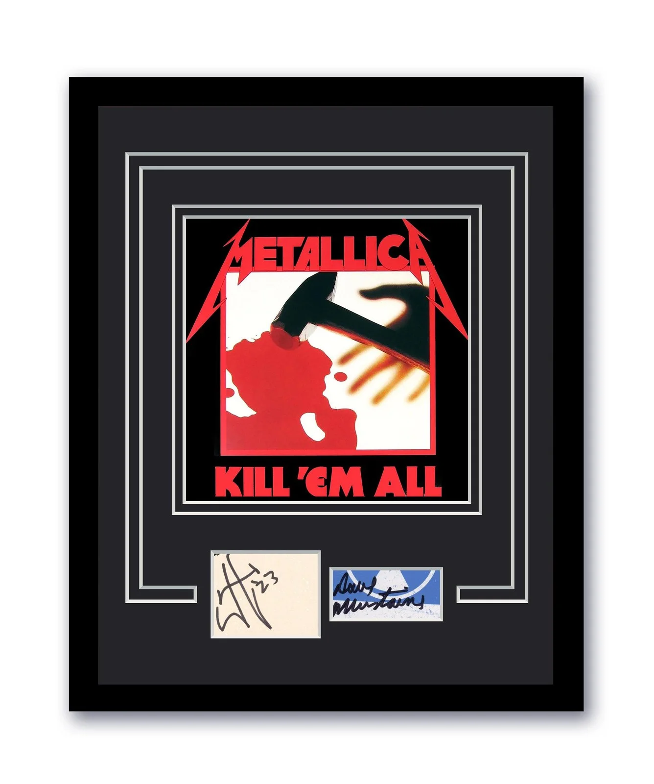 Dave Mustaine, James Hetfield — Metallica Kill 'Em All James Hetfield Dave Mustaine Signed Framed Photo ACOA