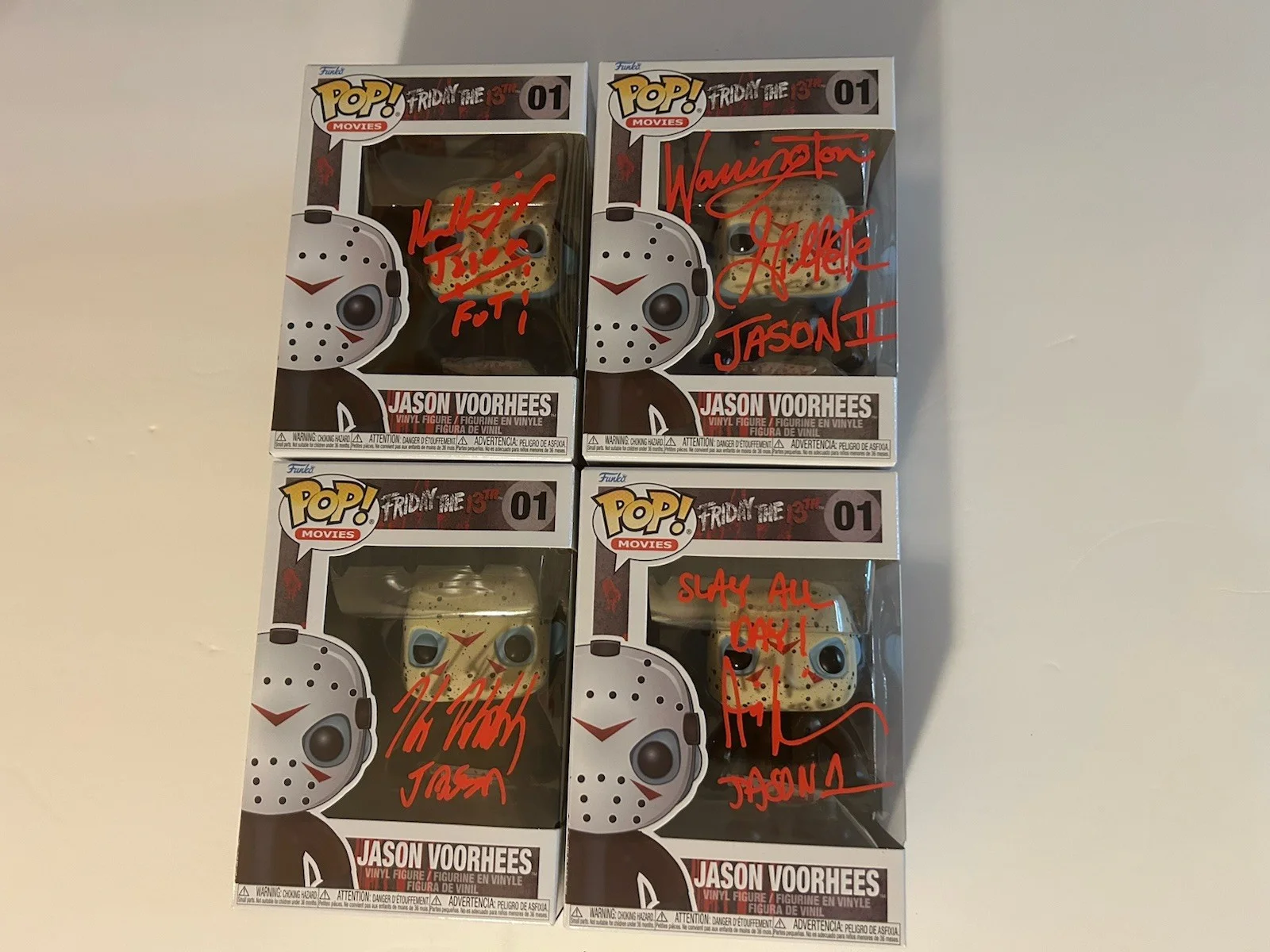 Kane Hodder — Set of 4 Jason Voorhees Signed Funko POPs Hodder Gillette Kirzinger Lehman