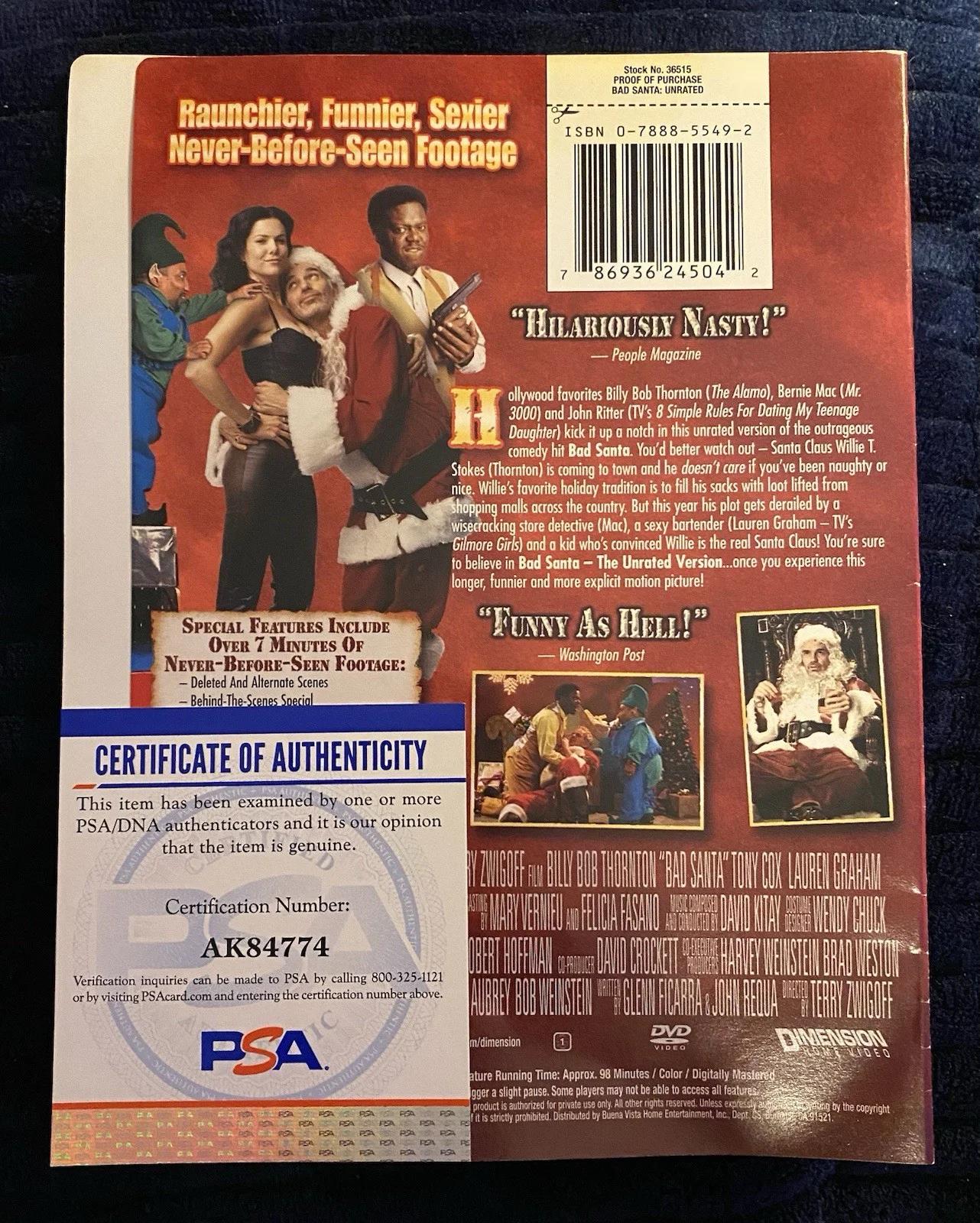 Billy Bob Thornton Signed Bad Santa DVD Cover COA JSA, image 2