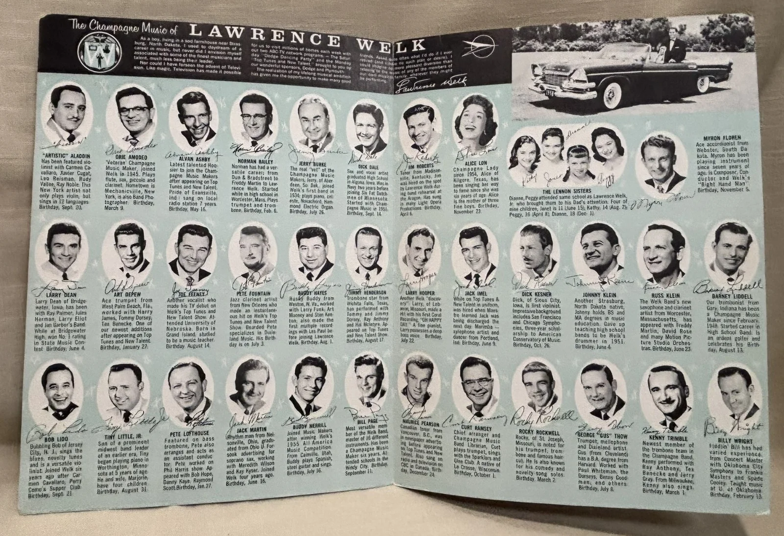 Lawrence Welk Signed Brochure 9x12 Photos of Band, Alice Lon, Lennon Sisters, изображение 4
