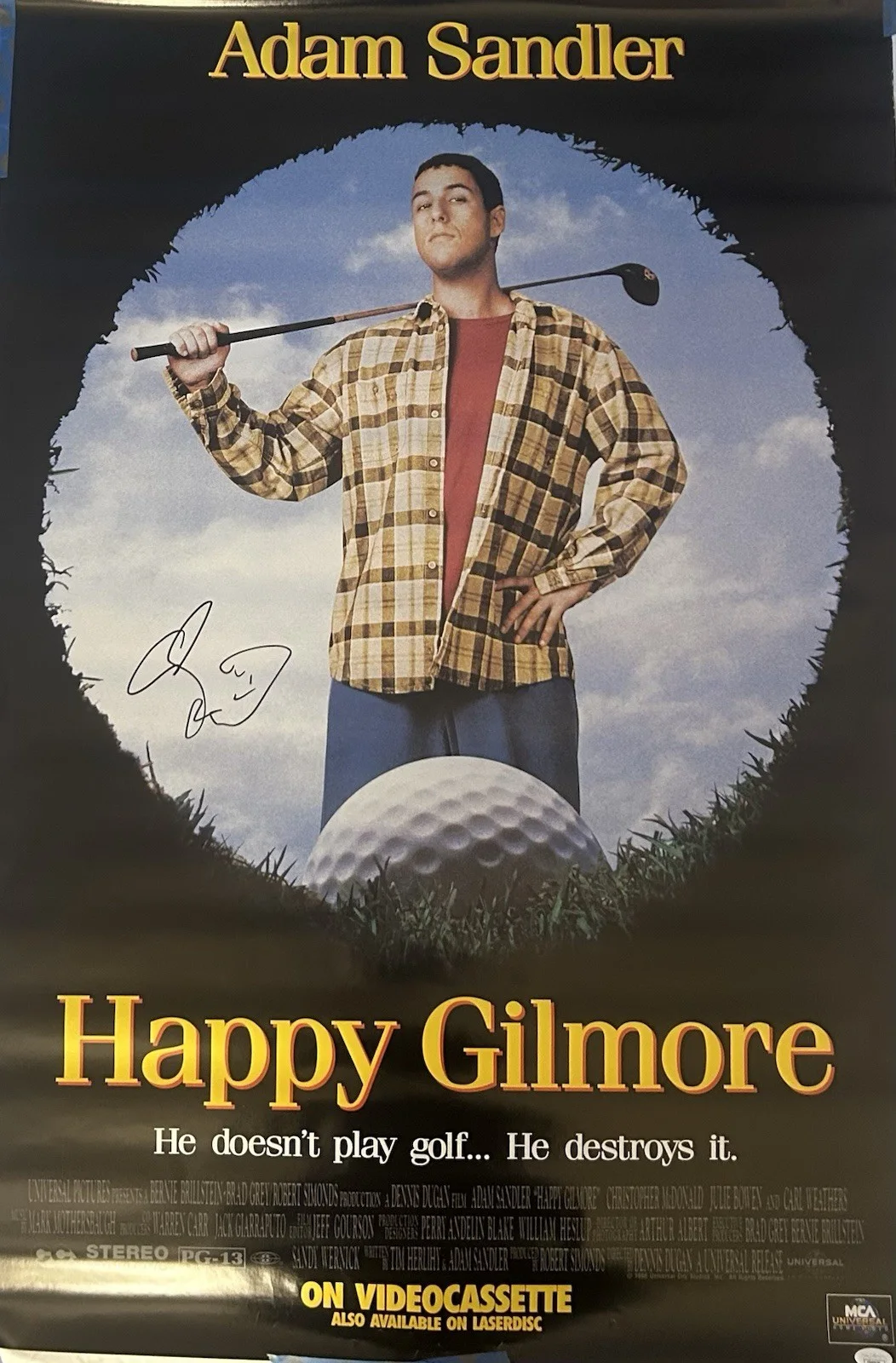Adam Sandler — Adam Sandler Signed 27x40 1996 Happy Gilmore Store Poster Autographed JSA COA, image 2