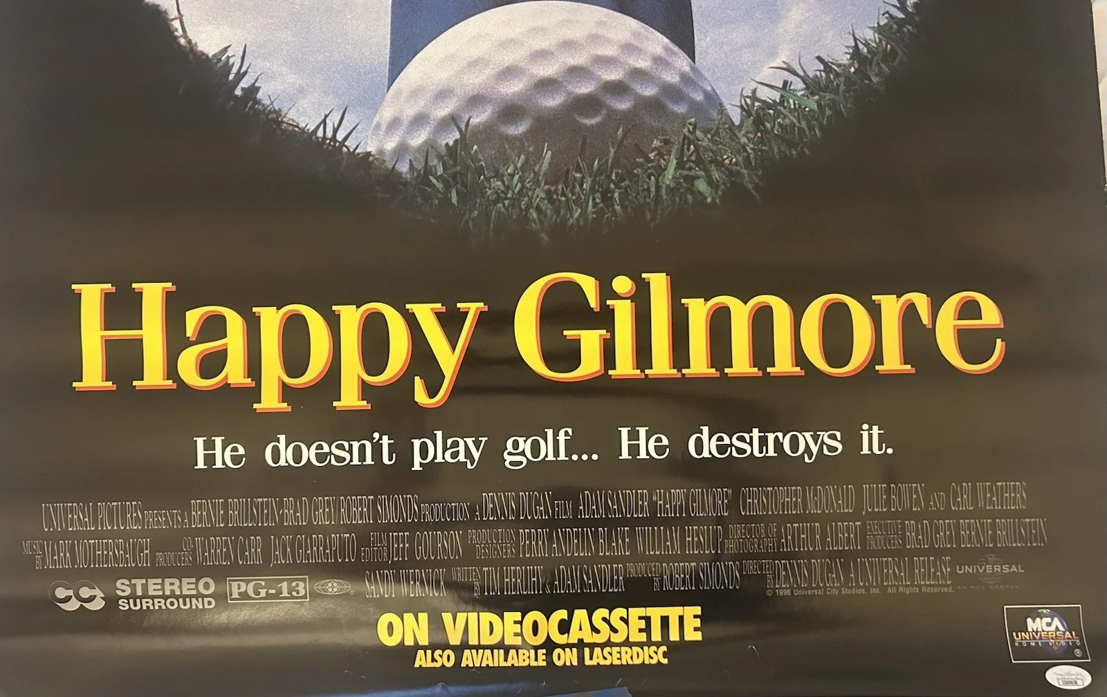 Adam Sandler — Adam Sandler Signed 27x40 1996 Happy Gilmore Store Poster Autographed JSA COA, image 5