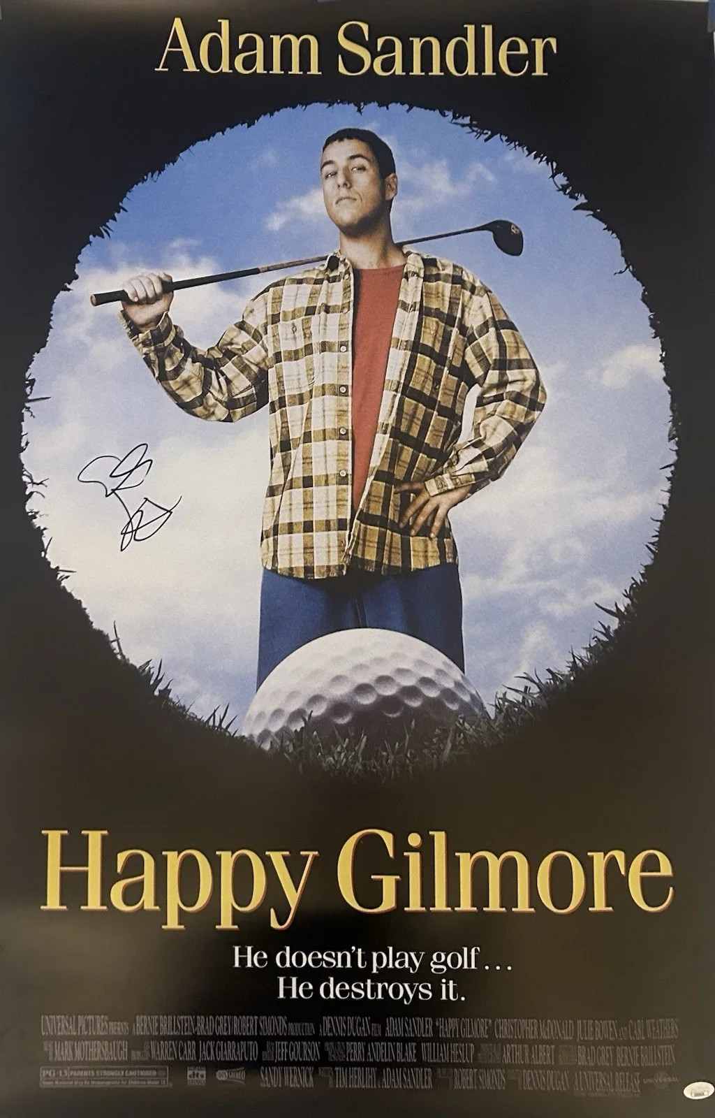 Adam Sandler — Adam Sandler Signed 27x40 Happy Gilmore Poster Autographed JSA COA, image 2