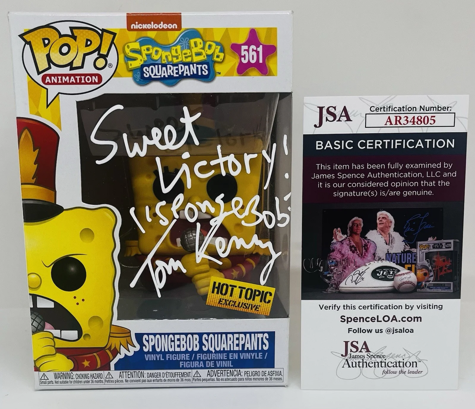 TOM KENNY — TOM KENNY SIGNED SPONGEBOB SQUAREPANTS POP FUNKO FIGURE HOT TOPIC JSA COA