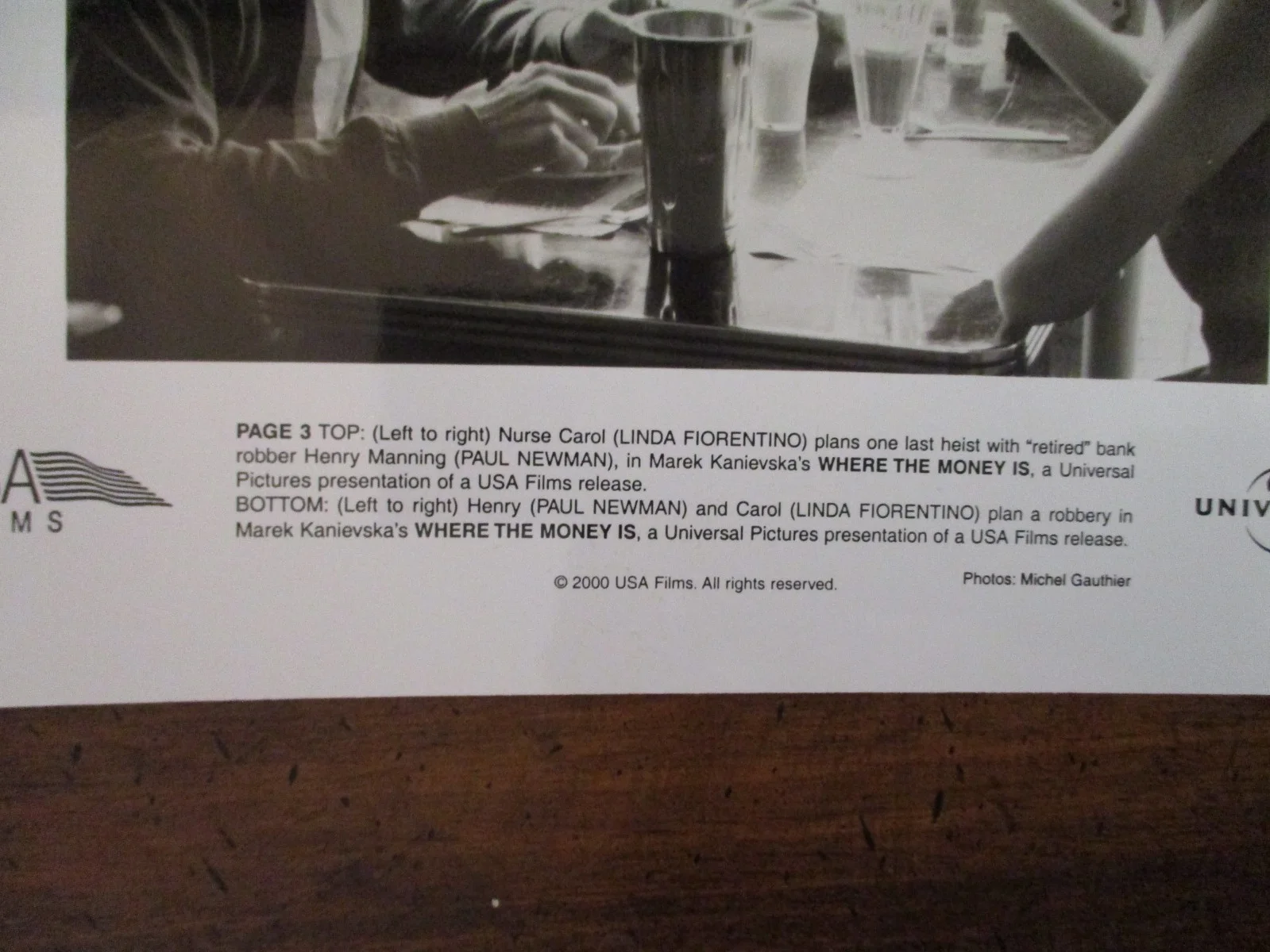 Paul Newman/Linda Fiorentino(WHERE THE MONEY IS)2000 8 x 10 Black & White Photo, изображение 3