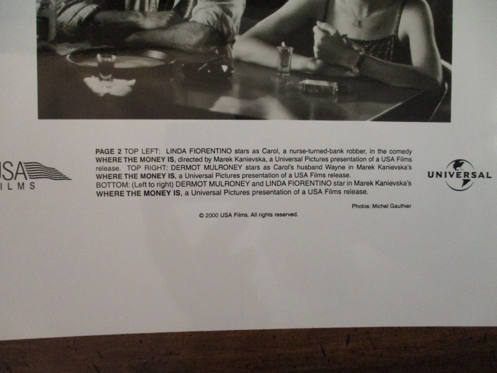 Dermot Mulroney/Linda Fiorentino(WHERE THE MONEY IS)2000 8 x10 Black/White Photo, изображение 3