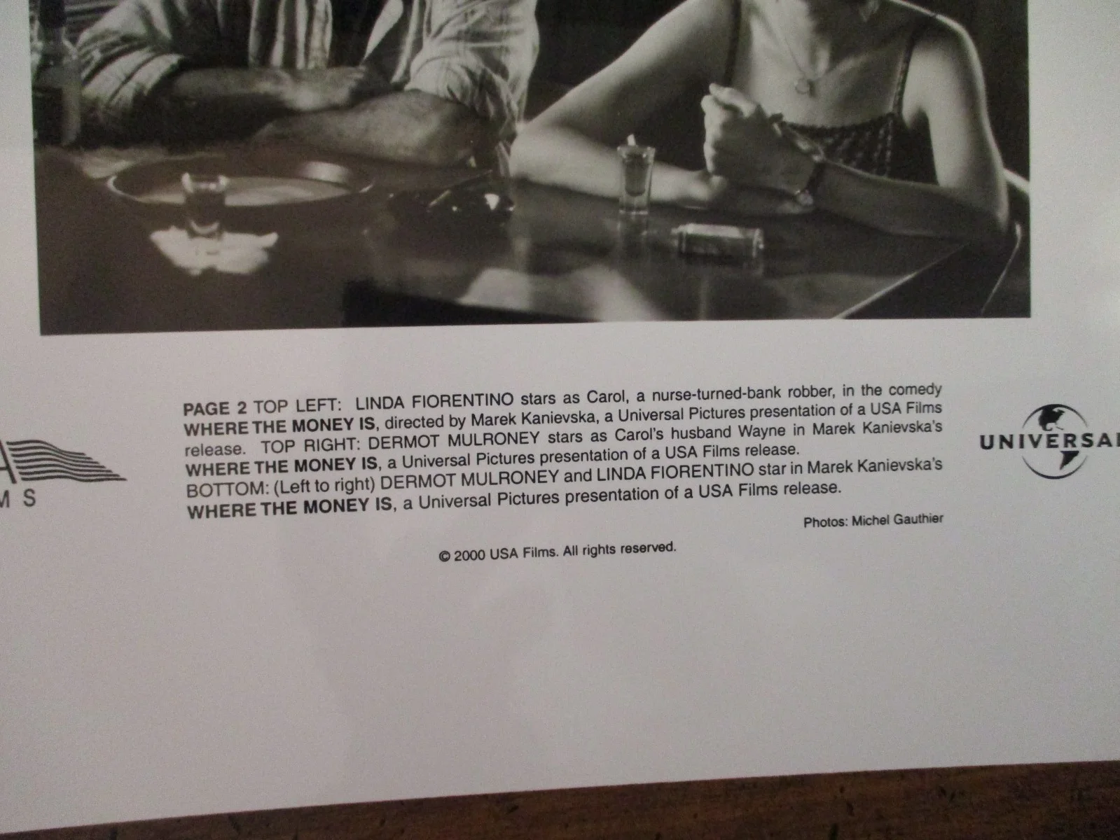 Linda Fiorentino/Dermot Mulroney(WHERE THE MONEY IS)2000 8 x10 Black/White Photo, изображение 3