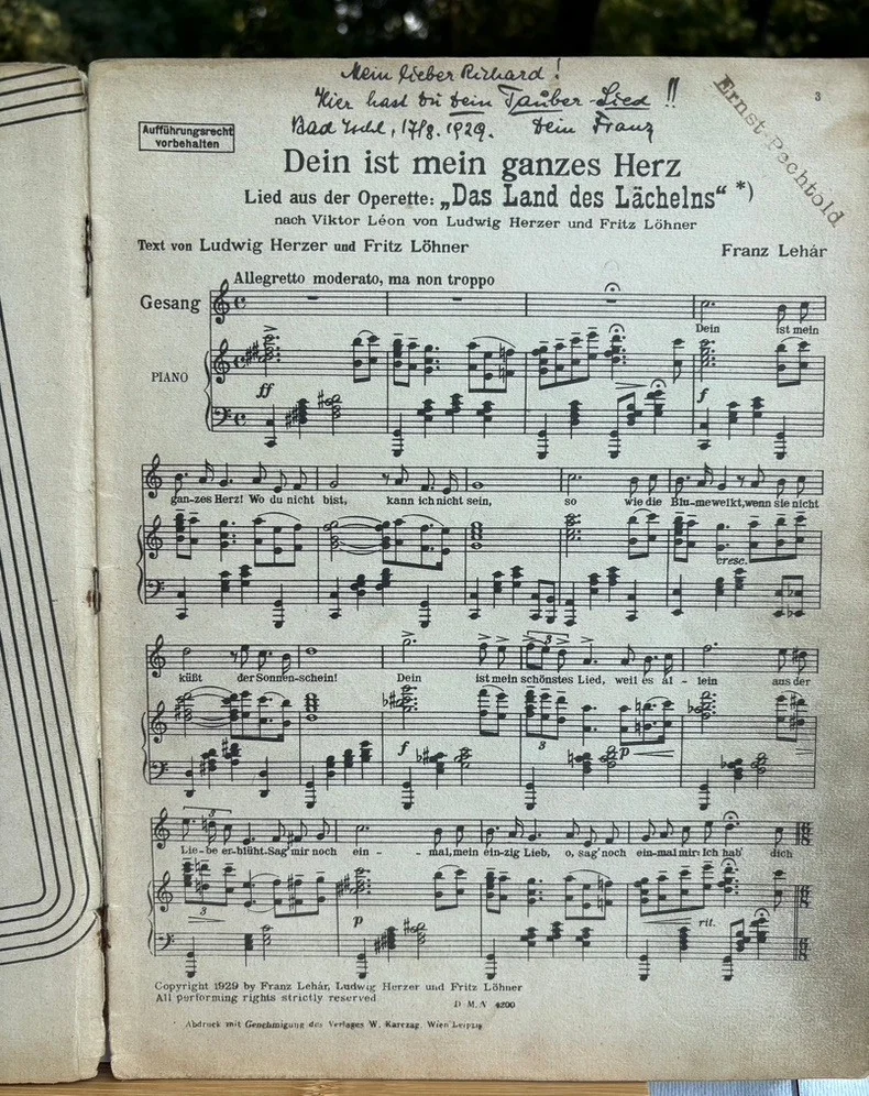 Franz Lehár: "Dein ist mein ganzes Herz" autographed for Richard Tauber, изображение 5