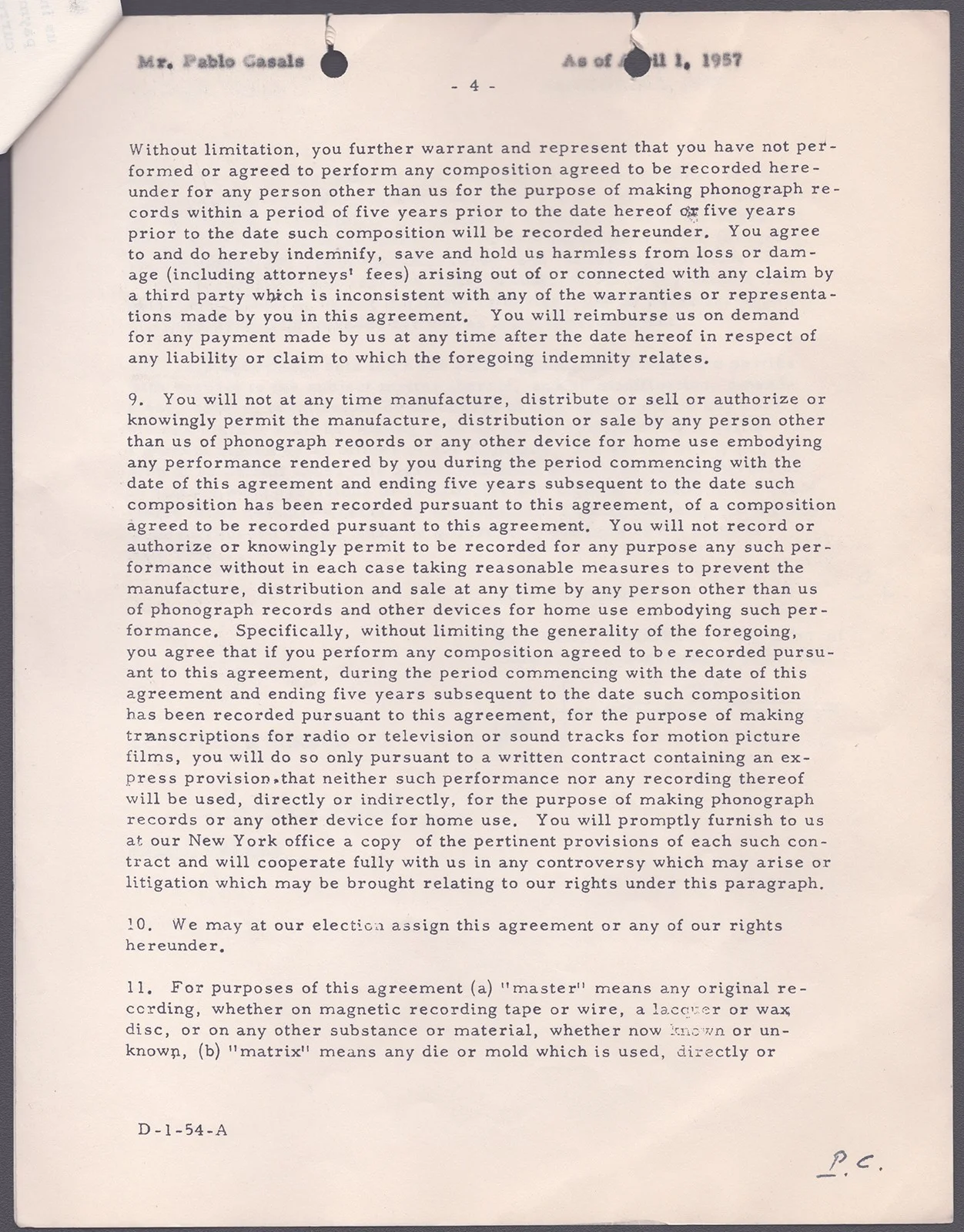 Pablo Casals — PABLO CASALS - CONTRACT MULTI-SIGNED 04/01/1957, image 4