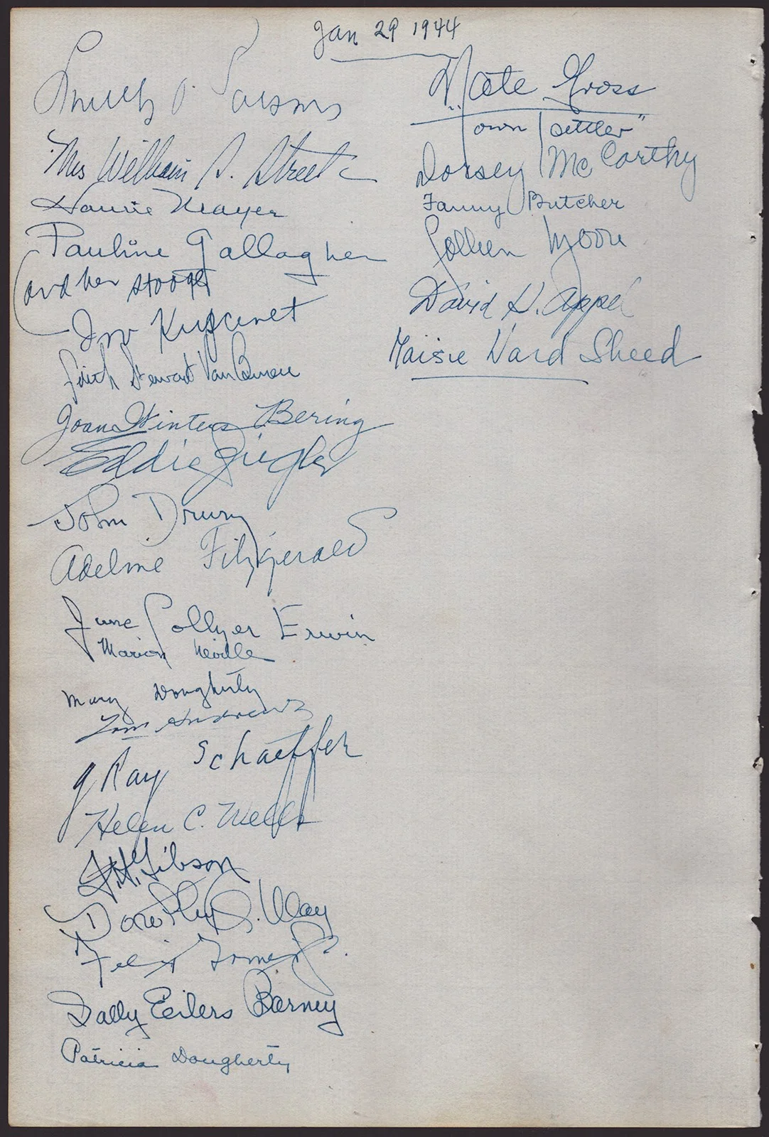 Colleen Moore, Dorsey Mccarthy, David H. Appel, John Drury — COLLEEN MOORE - AUTOGRAPH 01/29/1944 WITH CO-SIGNERS, image 2