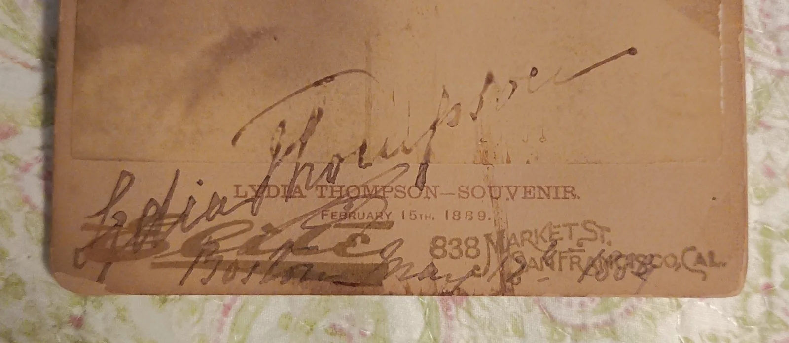 Lydia Thompson — Lydia Thompson - Theatre Legend Souvenir Photo - Hand Autographed May 12th 1889, изображение 2