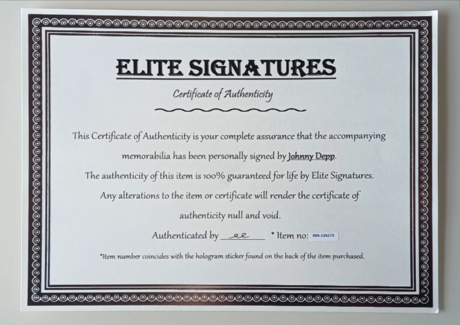 Jhonny Deep — Jhonny Deep Hand Signed Photo - Pirates of the Caribbean + COA, изображение 2