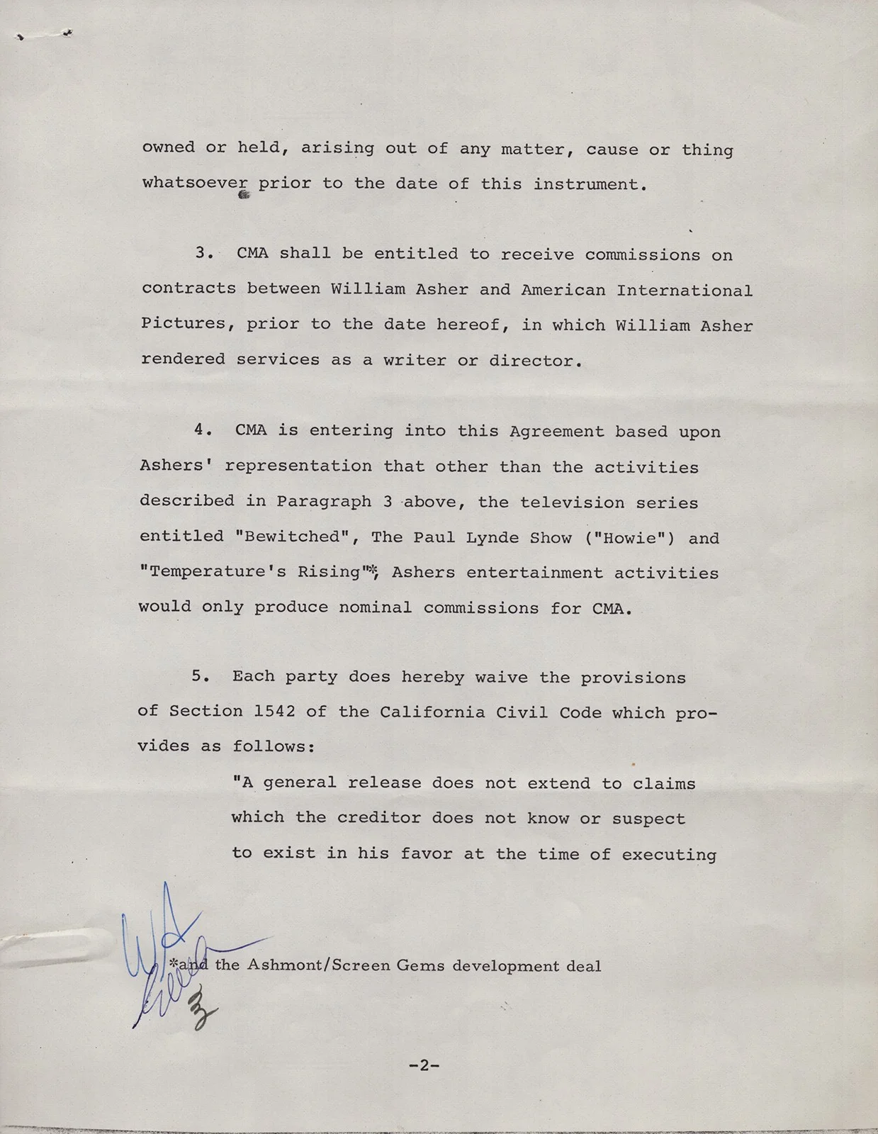Elizabeth Montgomery, William Asher — ELIZABETH MONTGOMERY - DOCUMENT MULTI-SIGNED 12/29/1972 WITH CO-SIGNERS, image 2