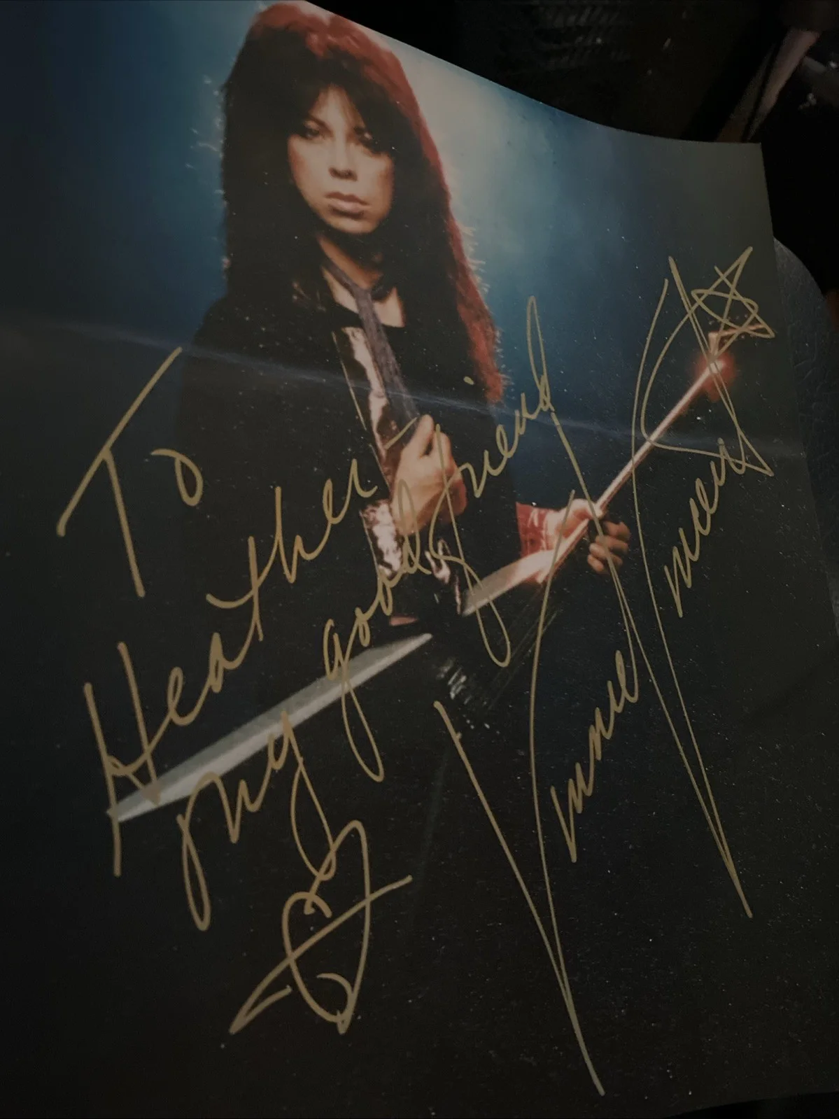 Vinnie Vincent Autographed (in Gold) Promo 8x10 Color Picture, image 2