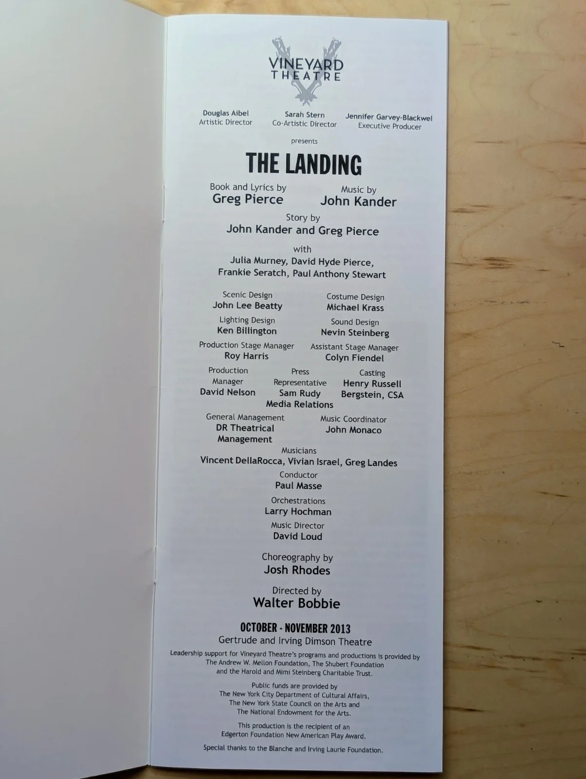 The Landing Signed Program Murney Pierce Seratch Stewart Vineyard Theatre Rare, image 2