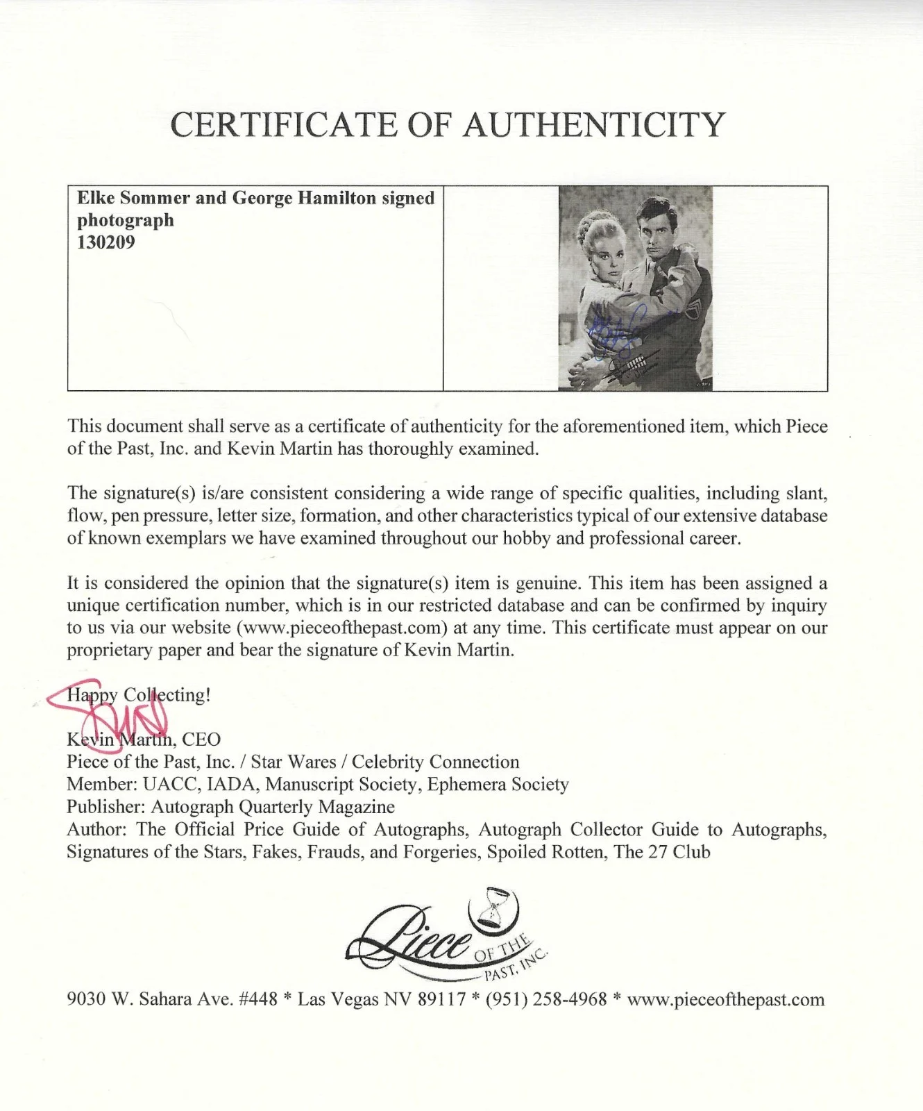 elke sommer, george hamilton — GEORGE HAMILTON & ELKE SOMMER SIGNED in THE VICTORS .. UACC COA 9 ½ x 7 ½ UNIQUE, изображение 3