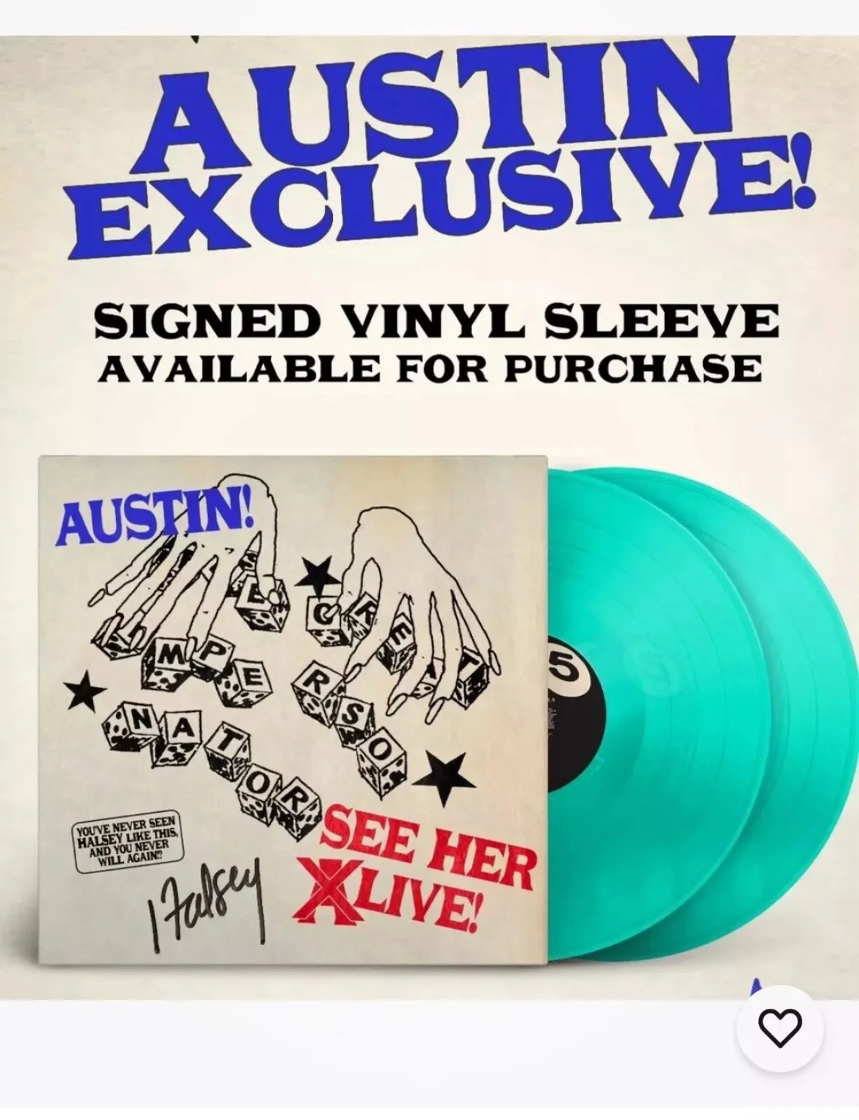 HALSEY SIGNED THE GREAT IMPERSONATOR ALBUM AUSTIN SHOW TEAL LP VINYL BECKETT COA, изображение 4