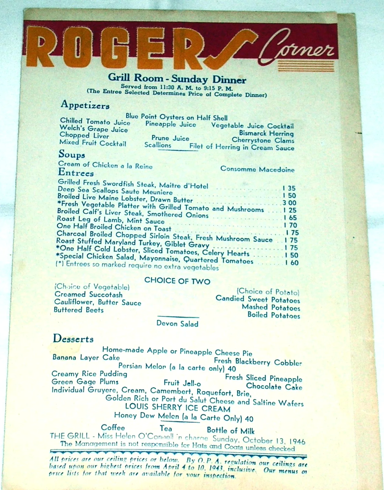 Basil Rathbone & Tito Guizar — 1946 Basil Rathbone & Tito Guizar Hand Signed AUTOGRAPH, Rogers Menu COA/JSA