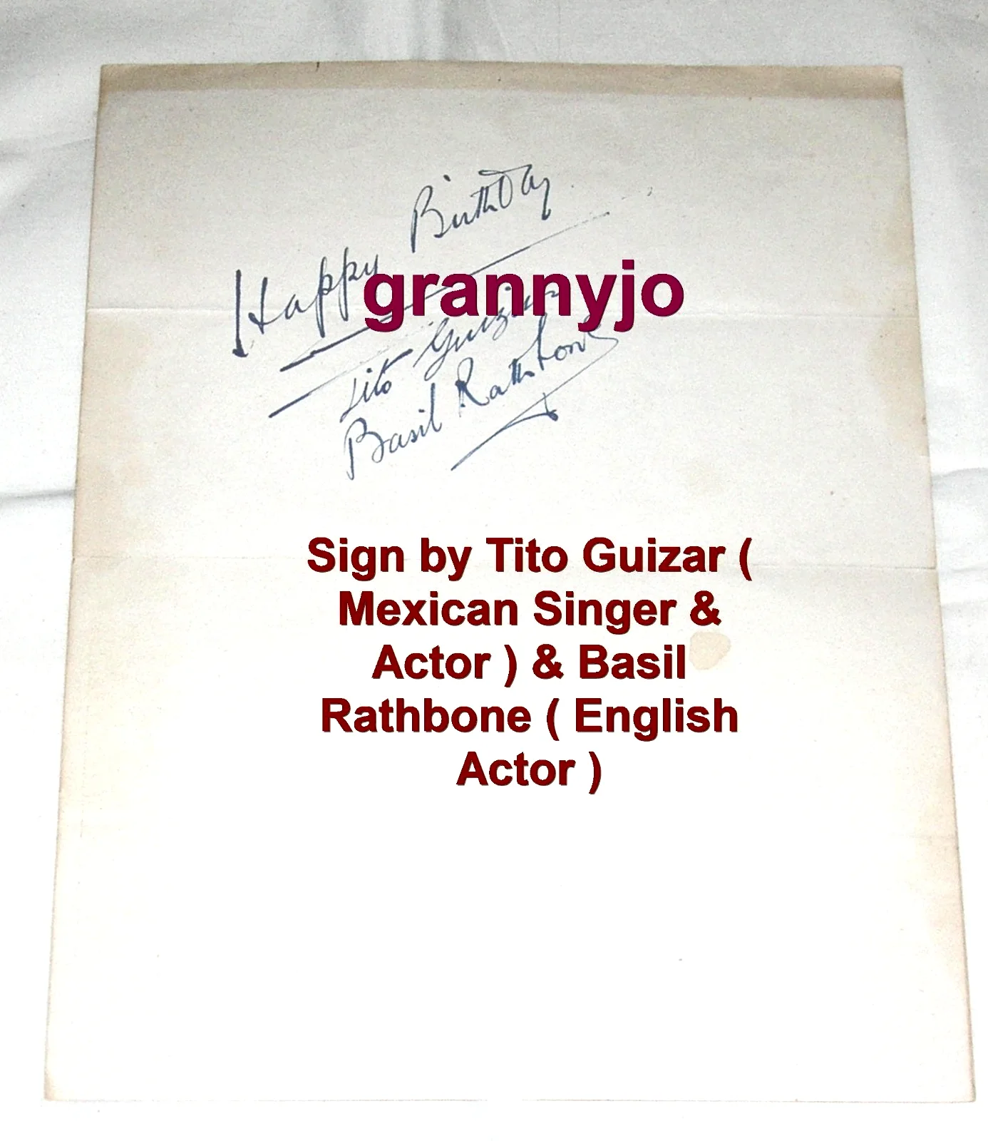 Basil Rathbone, Tito Guizar — 1946 Basil Rathbone & Tito Guizar Hand Signed AUTOGRAPH, Rogers Menu COA/JSA, изображение 3