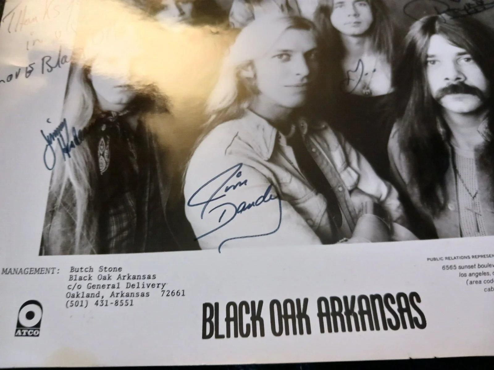 Black Oak Arkansas Band from 1971 — Rare 1975 Black Oak Arkansas Band Signed 8X10 Vintage Autograph Photo Jim Dandy, изображение 3