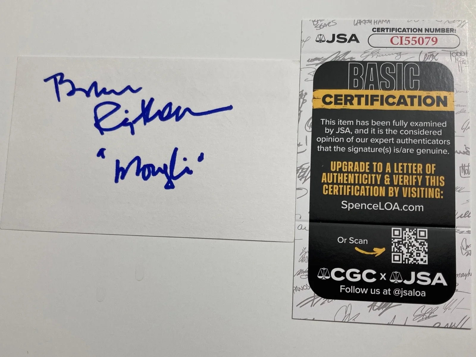 BRUCE REITHERMAN — BRUCE REITHERMAN signed 3x5 card VOICE OF "MOWGLI THE MAN CUB" JSA#CI55079