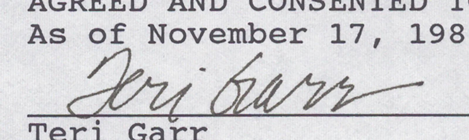 Teri Garr — TERI GARR - DOCUMENT SIGNED 11/17/1989, image 2