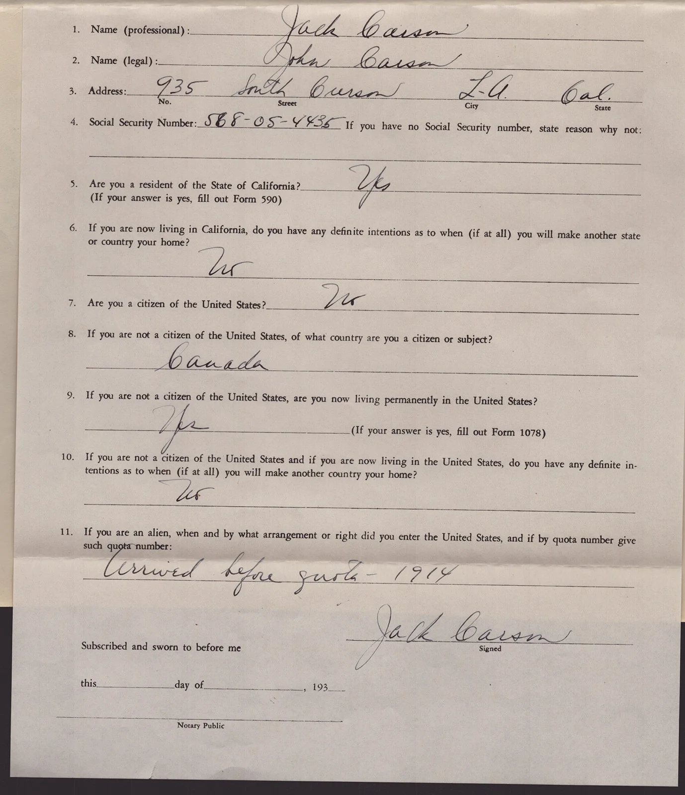 Jack Carson — JACK CARSON - CONTRACT MULTI-SIGNED 05/28/1937, image 5