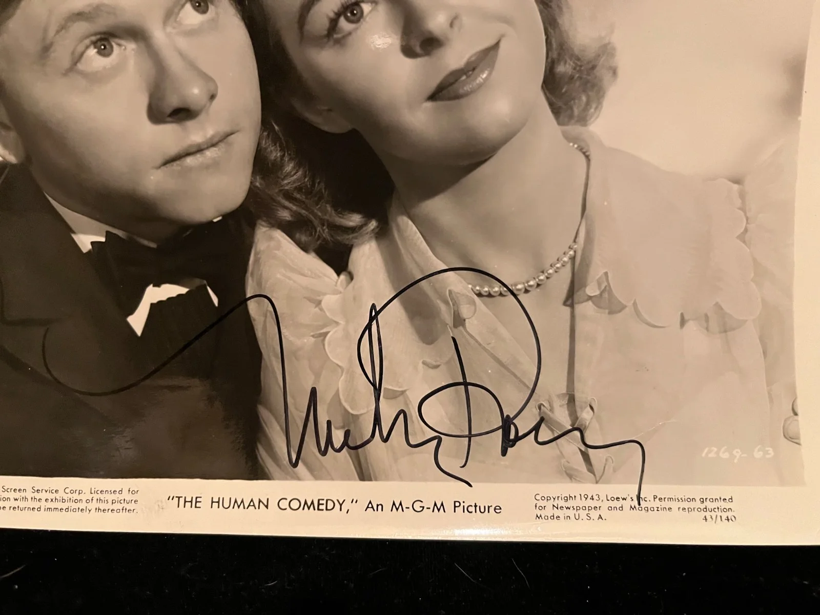 Mickey Rooney Signed Autographed 8x10 Black and White Photo w COA Human Comedy, image 2