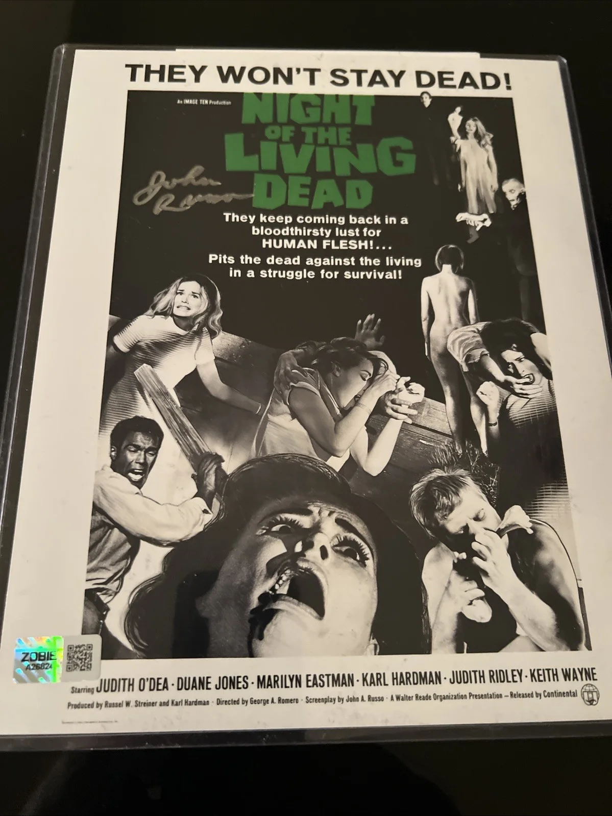 JOHN RUSSO — JOHN RUSSO 8X10 "NIGHT OF THE LIVING DEAD" AUTOGRAPH PHOTO - ZOBIE AUTHENTICATED
