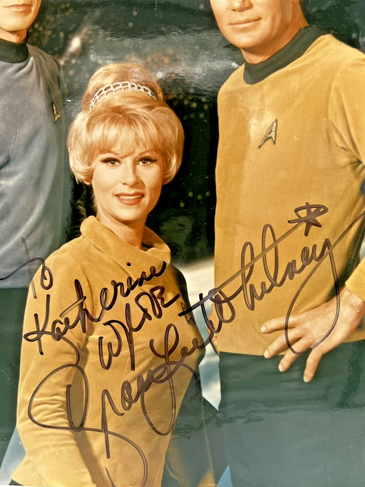 Grace Lee Whitney — Grace Lee Whitney Signed Photo as Janice Rand w/ Kirk & Spock Star Trek, image 2