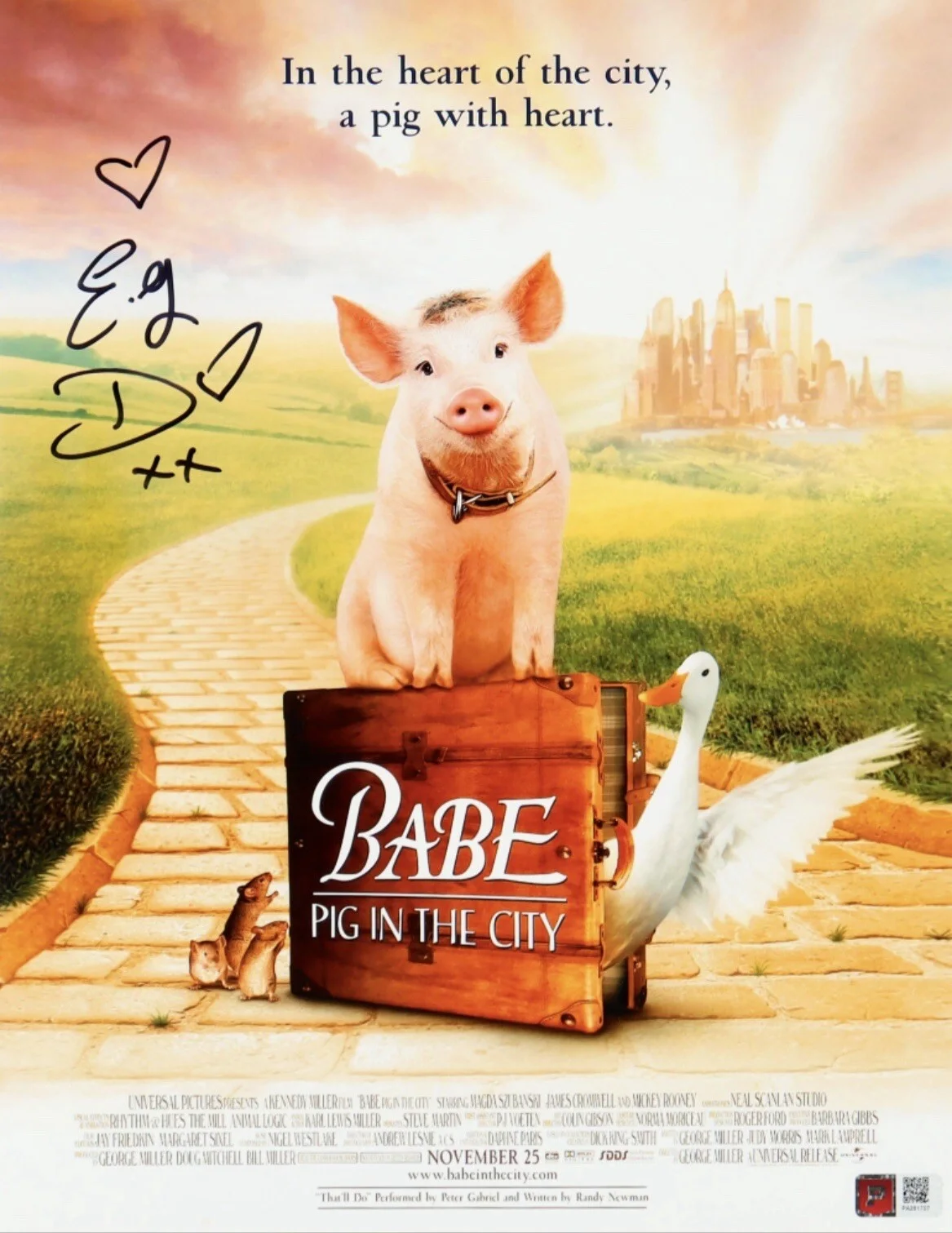 E. G. Daily — Babe Pig in the City Movie Poster Signed by E.G. Daily Elizabeth Daily Autograph