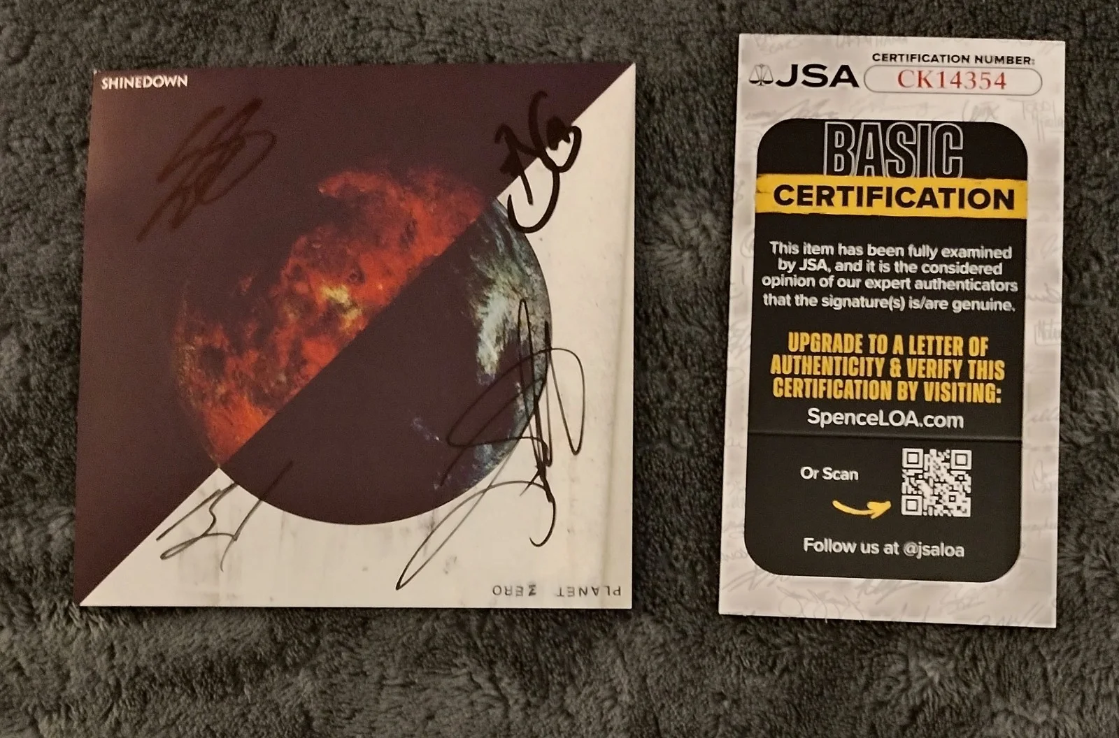 SHINEDOWN SIGNED PLANET ZERO CD ART CARD FRAMED COA ATTENTION ATTENTION JSA, image 2