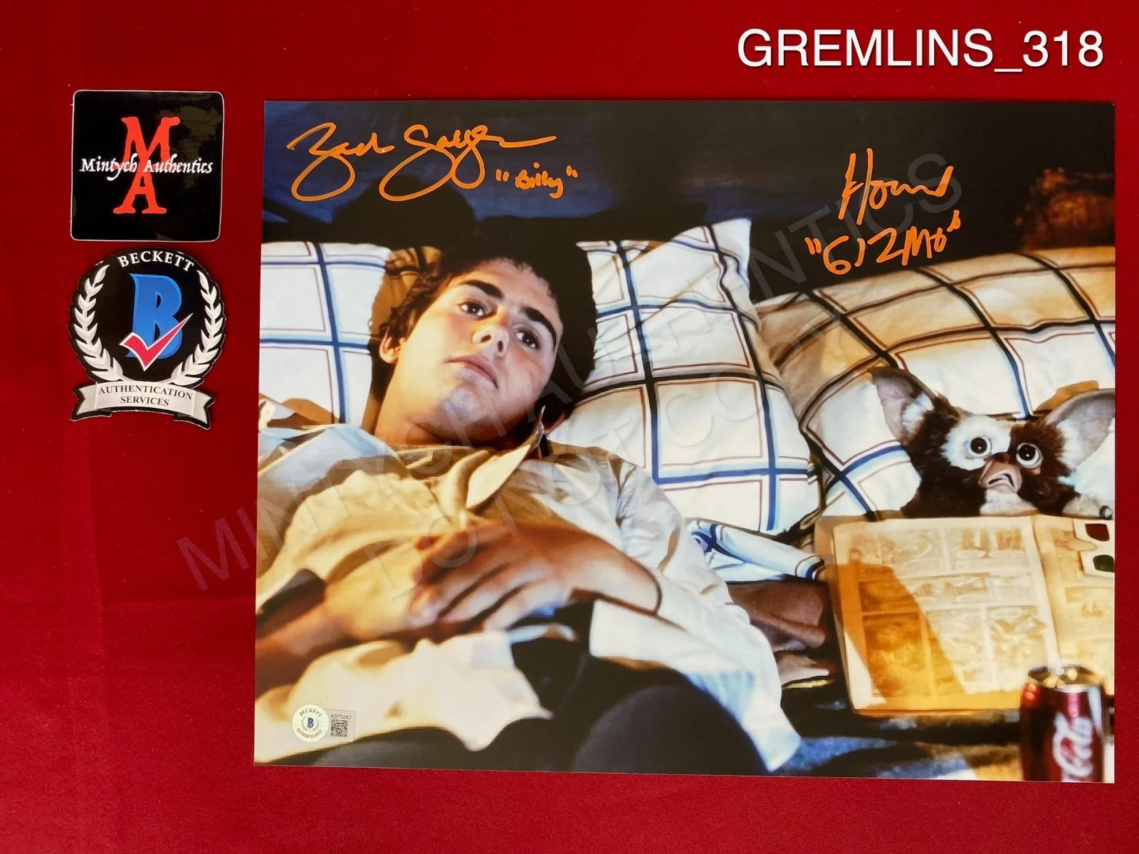 Howie Mandel, Zach Galligan — Howie Mandel and Zach Galligan signed 11x14 photo Gremlins Beckett COA Gizmo