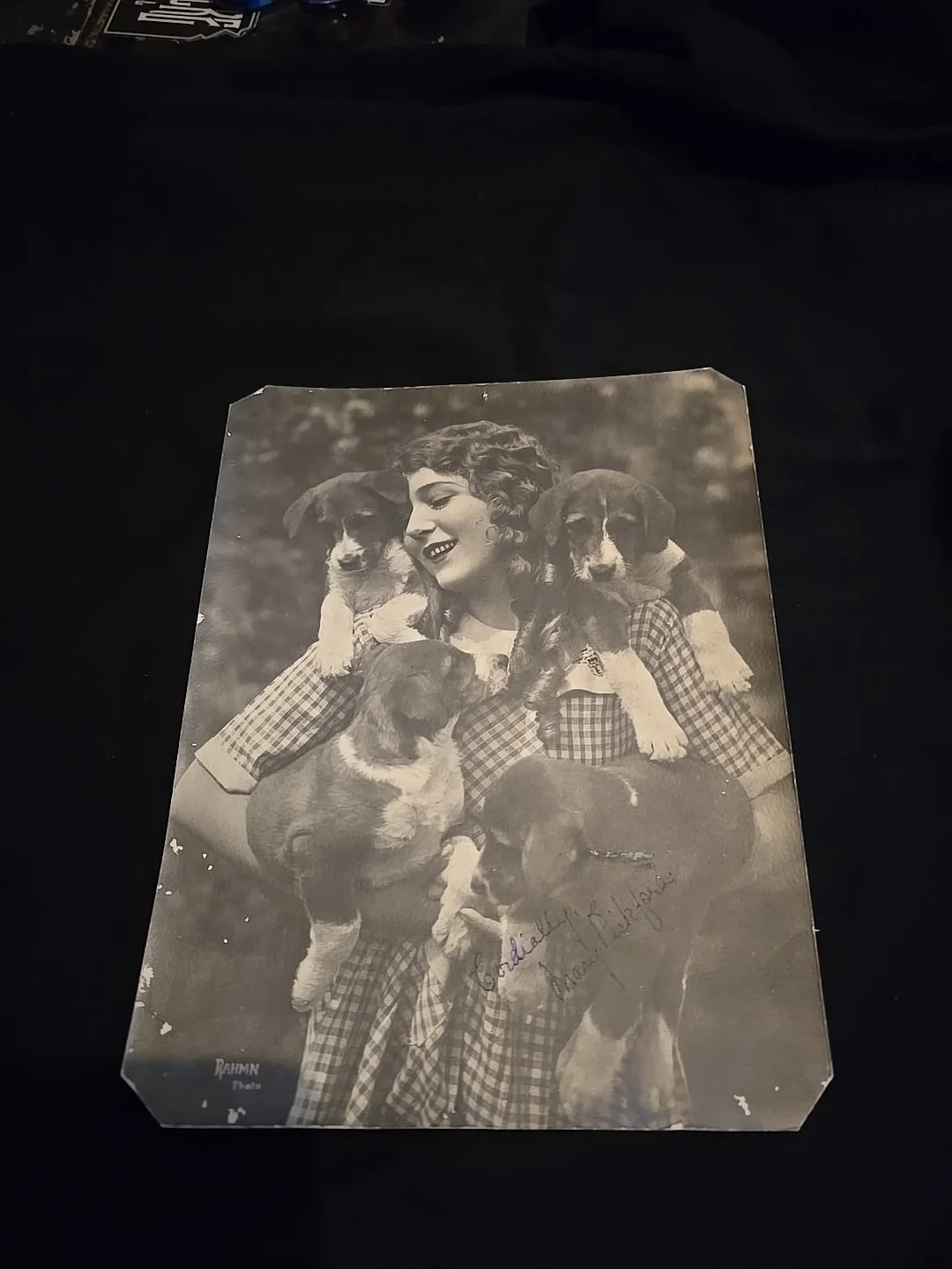 Mary Pickford — Mary Pickford Autograph B&W 6 1/2" x 8 1/2" Photo HAND SIGNED With Dogs Rahmin