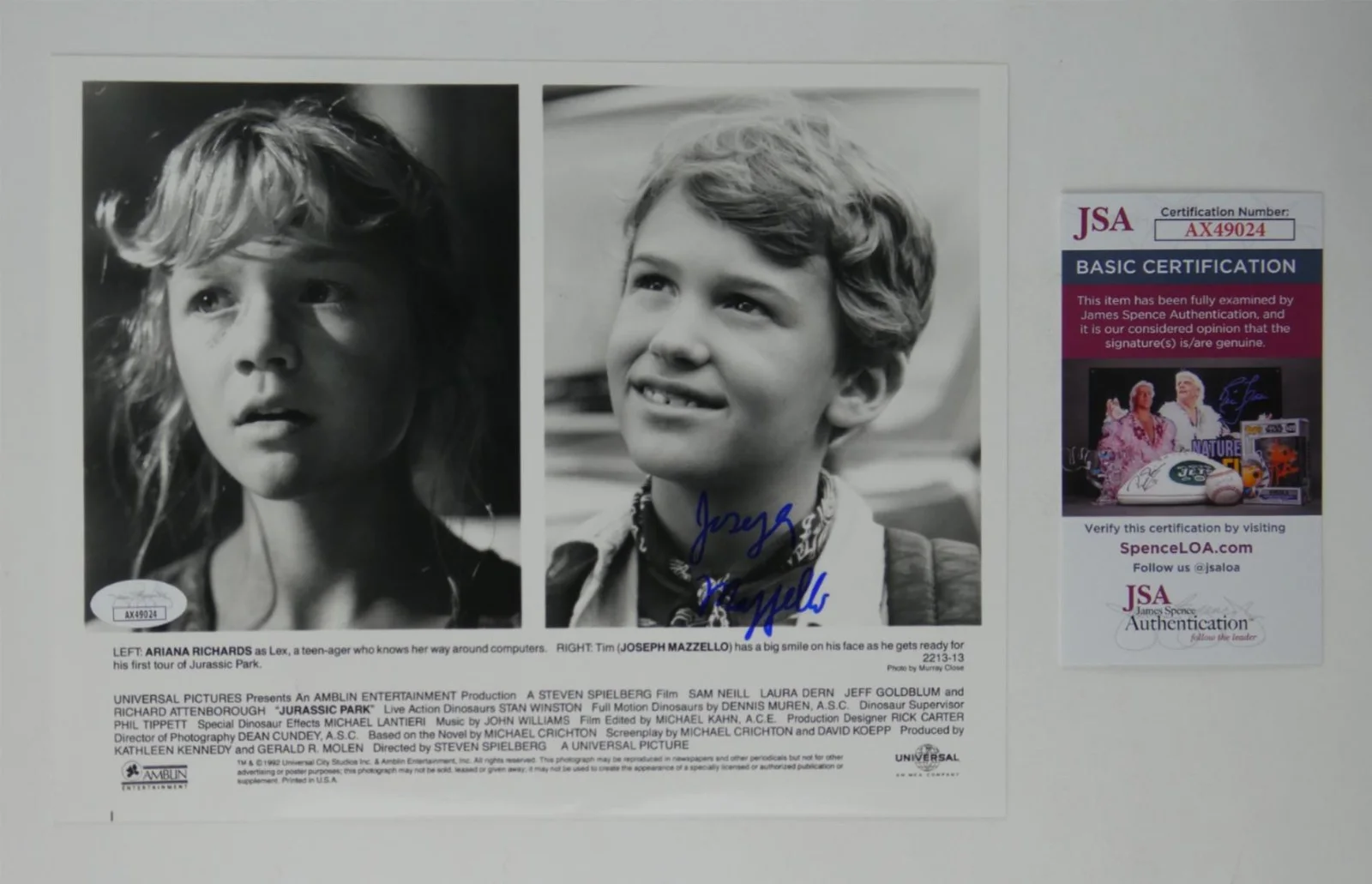 Joseph Mazzello — Joseph Mazzello Signed B&W 8x10 Promo Photo Jurassic Park Autographed JSA COA