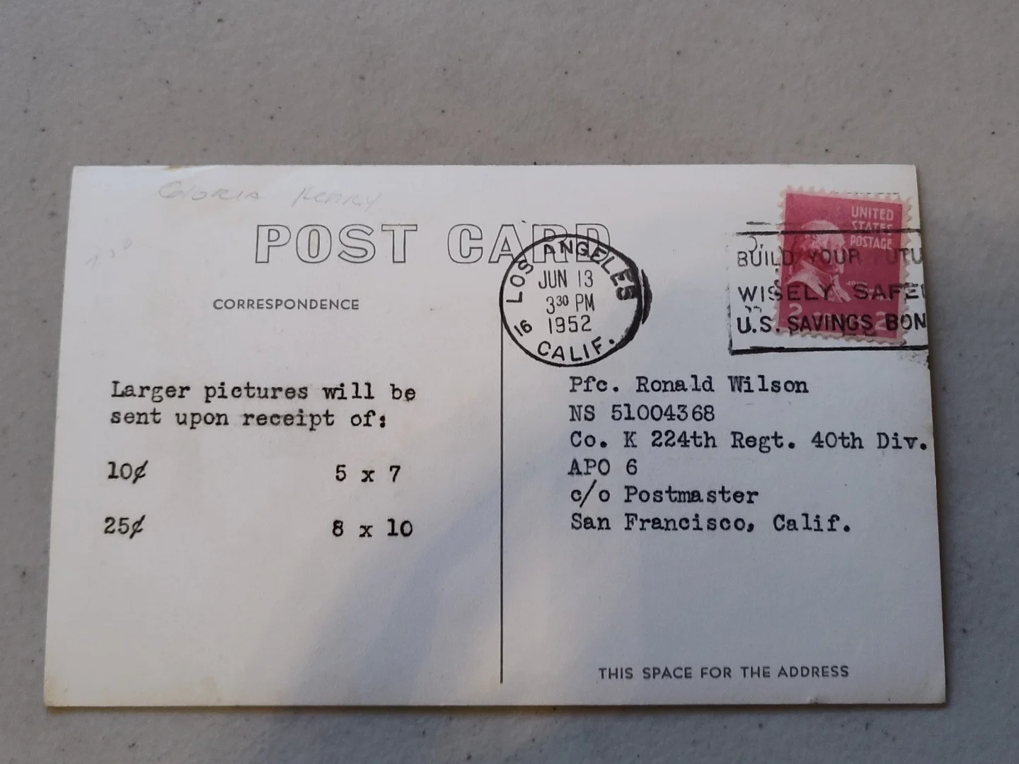 RPPC Of Actress Gloria Henry Signed Postmarked 1952, изображение 2