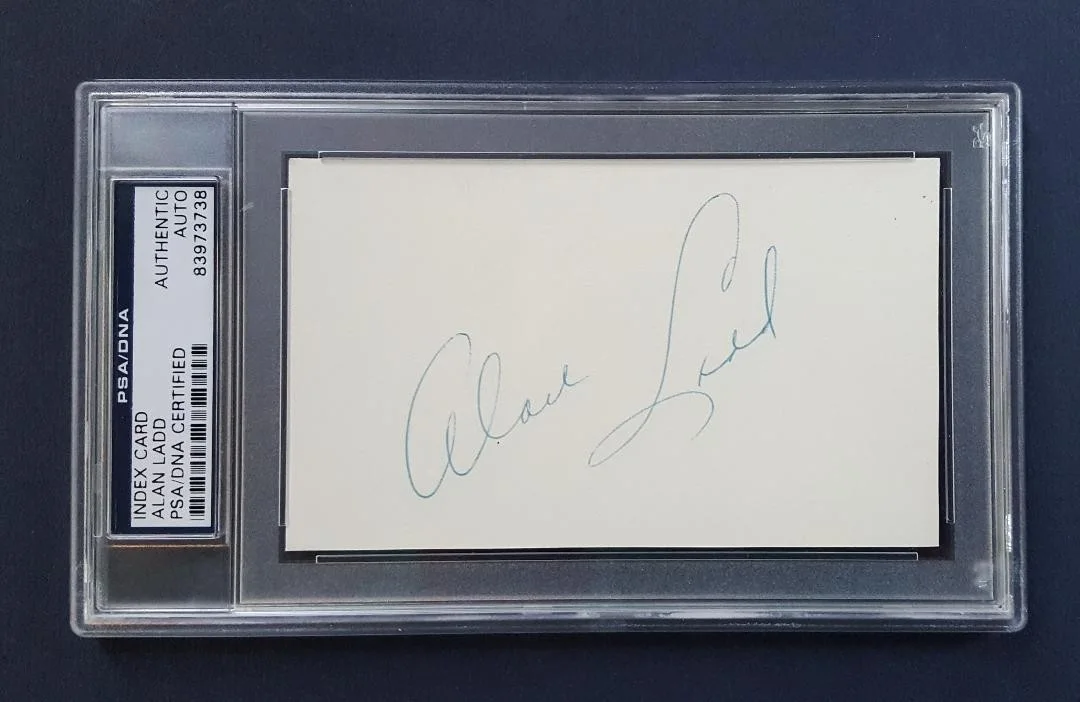 Alan Ladd — Alan Ladd Autographed 3x5 index card-PSA/DNA Slab-Actor 1940s Star D-1964
