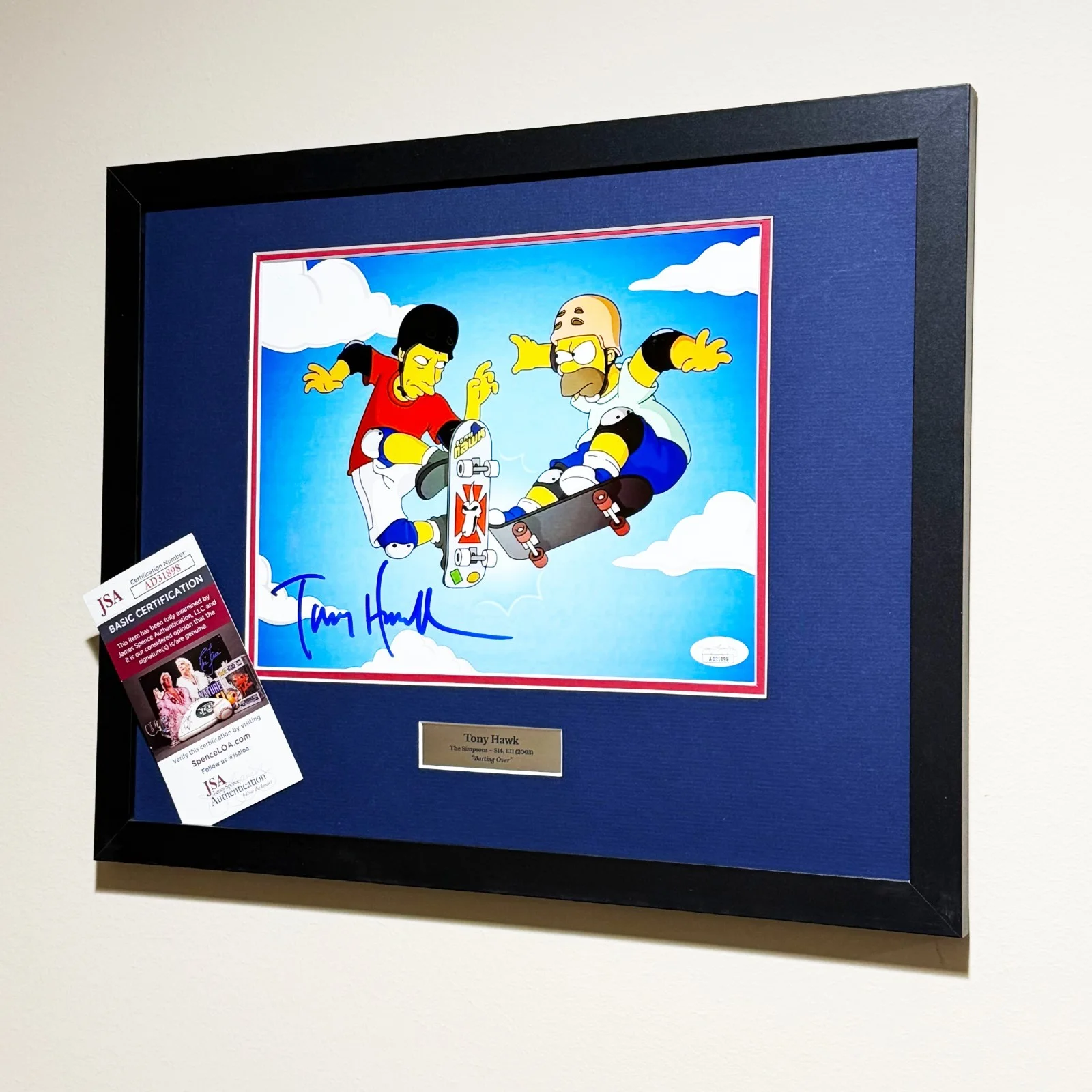 Tony Hawk — TONY HAWK SIGNED SIMPSONS PHOTO | “BARTING OVER” S14 E11 | FRAMED | JSA COA, image 2