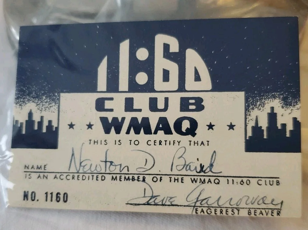 Dave Garroway, Newton Baird — DAVE GARROWAY Signed 4x2.5 11:60 Club Membership Card Of Newton Baird, изображение 2