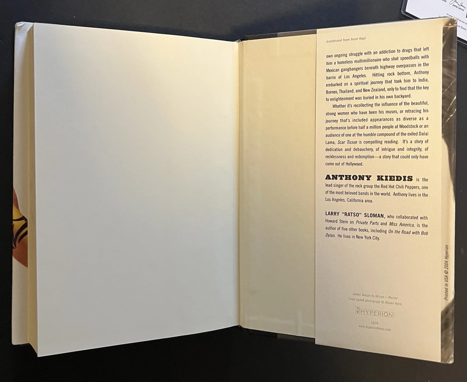 1st Ed Scar Tissue Anthony Kiedis AUTOGRAPHED Red Hot Chili Peppers signed book, image 4