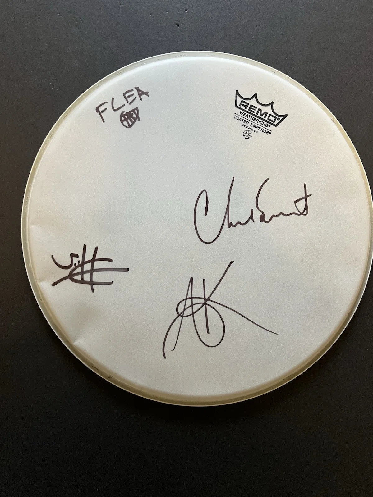 Authentic Red Hot Chili Peppers Autographed Drumhead PSA DNA COA signed drum, image 2