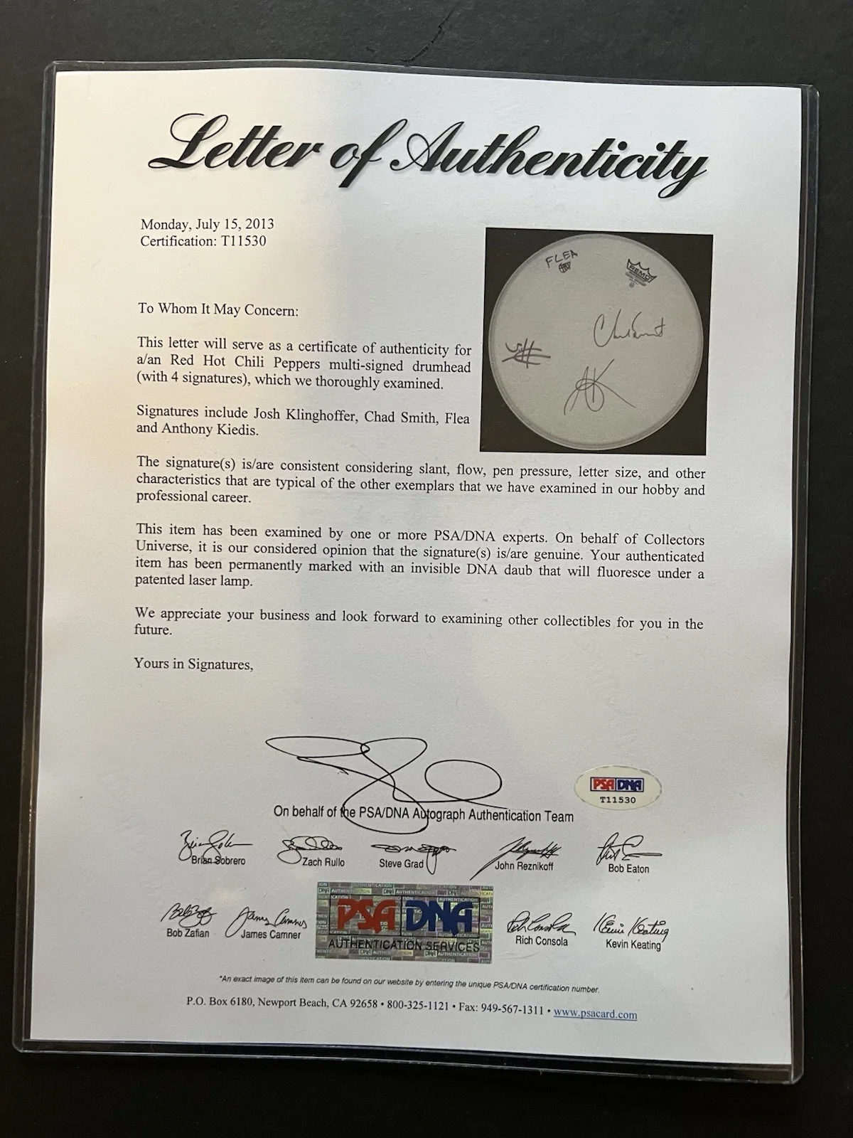 Authentic Red Hot Chili Peppers Autographed Drumhead PSA DNA COA signed drum, image 3